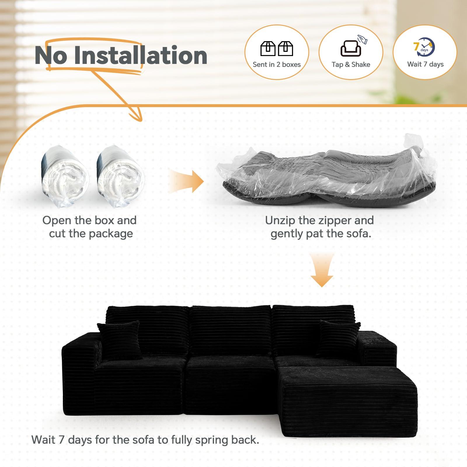 MODNEST 107" Modular Sectional Sofa Cloud Couch with Deep Seats, L Shape Memory Foam Couch with Chaise, Sectional Couches for Living Room, Oversized Comfy Boneless Sofa No Assembly, Black - Image 8