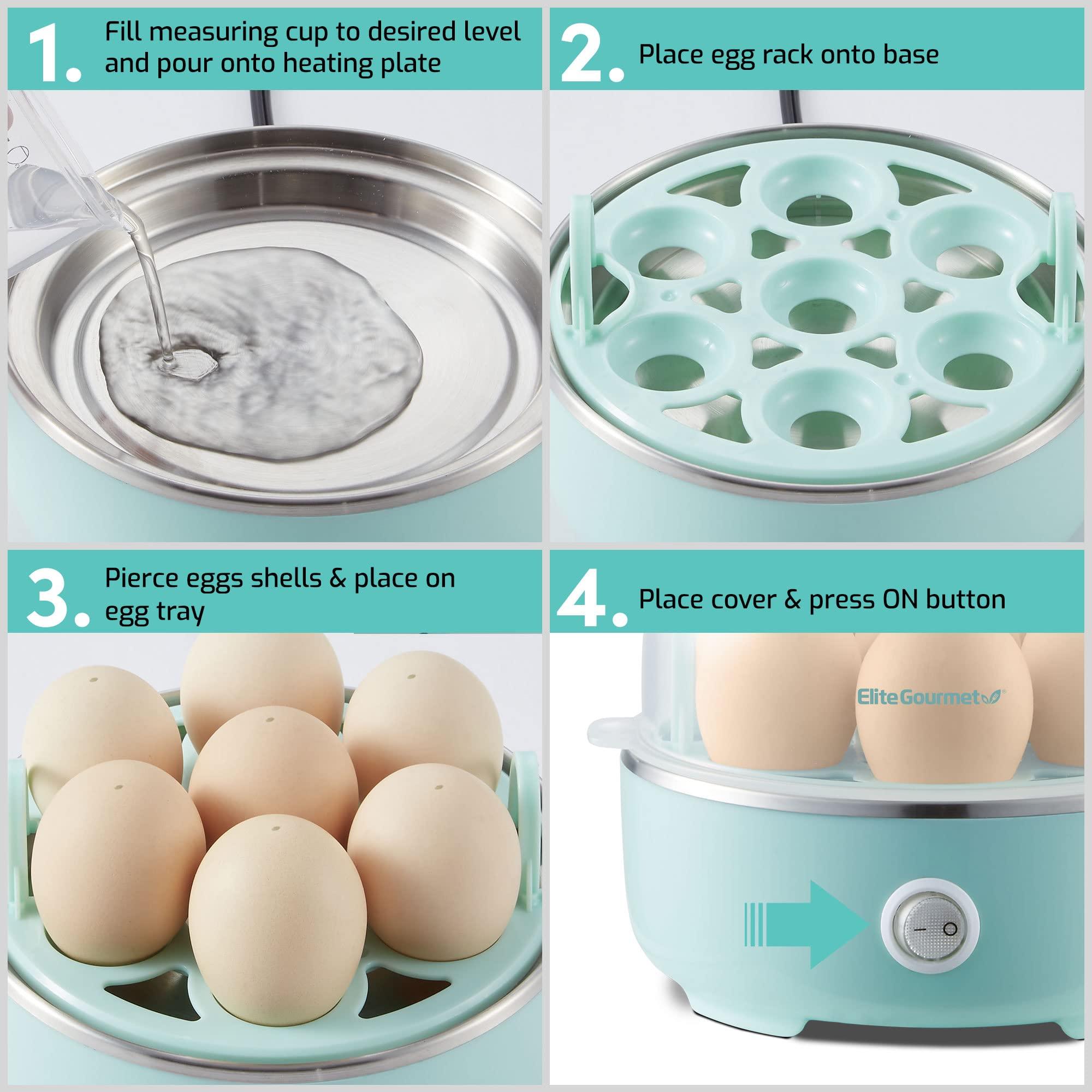 Elite Gourmet EGC115M Easy Egg Cooker Electric 7-Egg Capacity, Soft, Medium, Hard-Boiled Egg Cooker with Auto Shut-Off, Measuring Cup Included, BPA Free, Retro Mint - Image 6