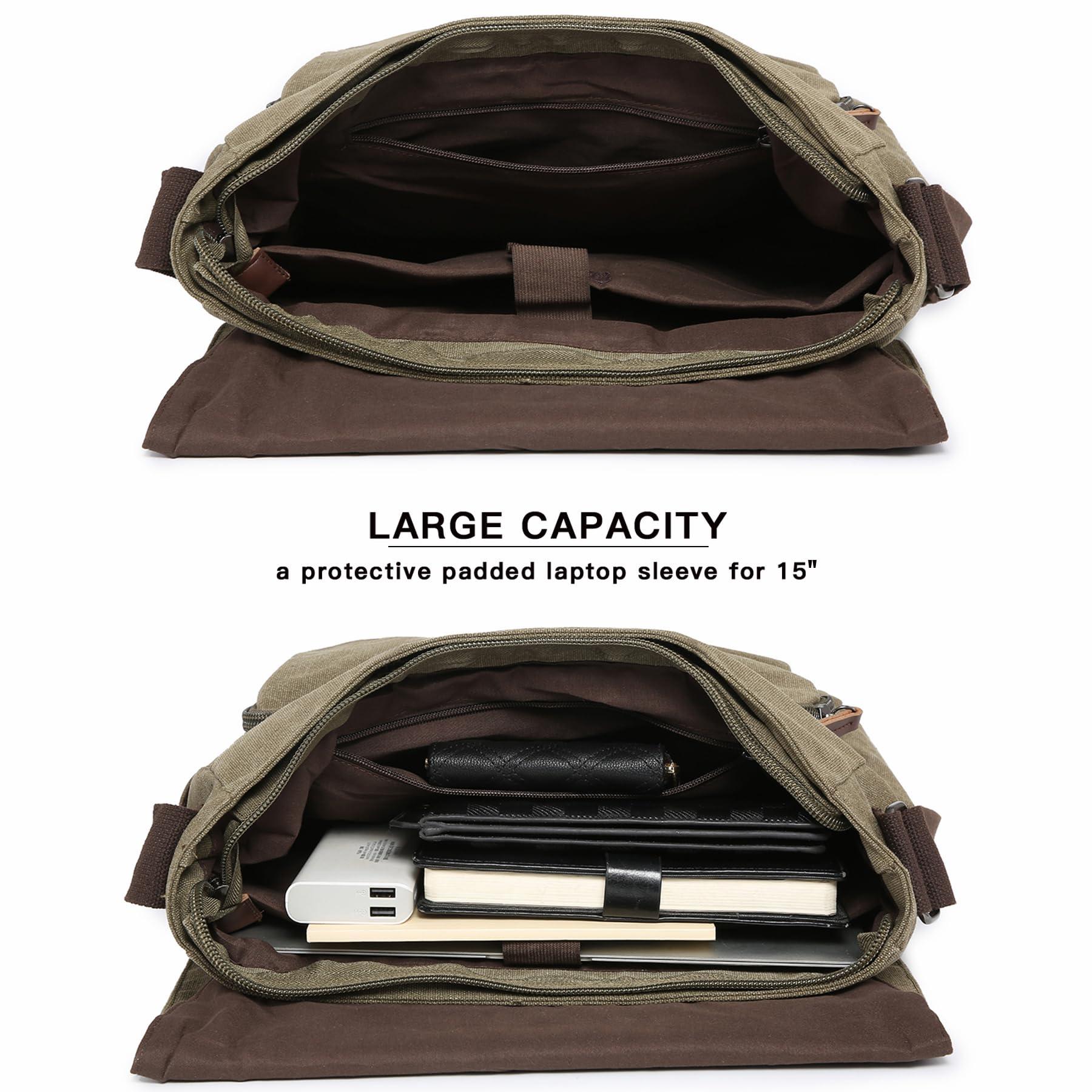 Large Vintage Canvas Messenger Shoulder Bag Travel Crossbody Purse Briefcase Business Bag for 15inch Laptop - Image 4