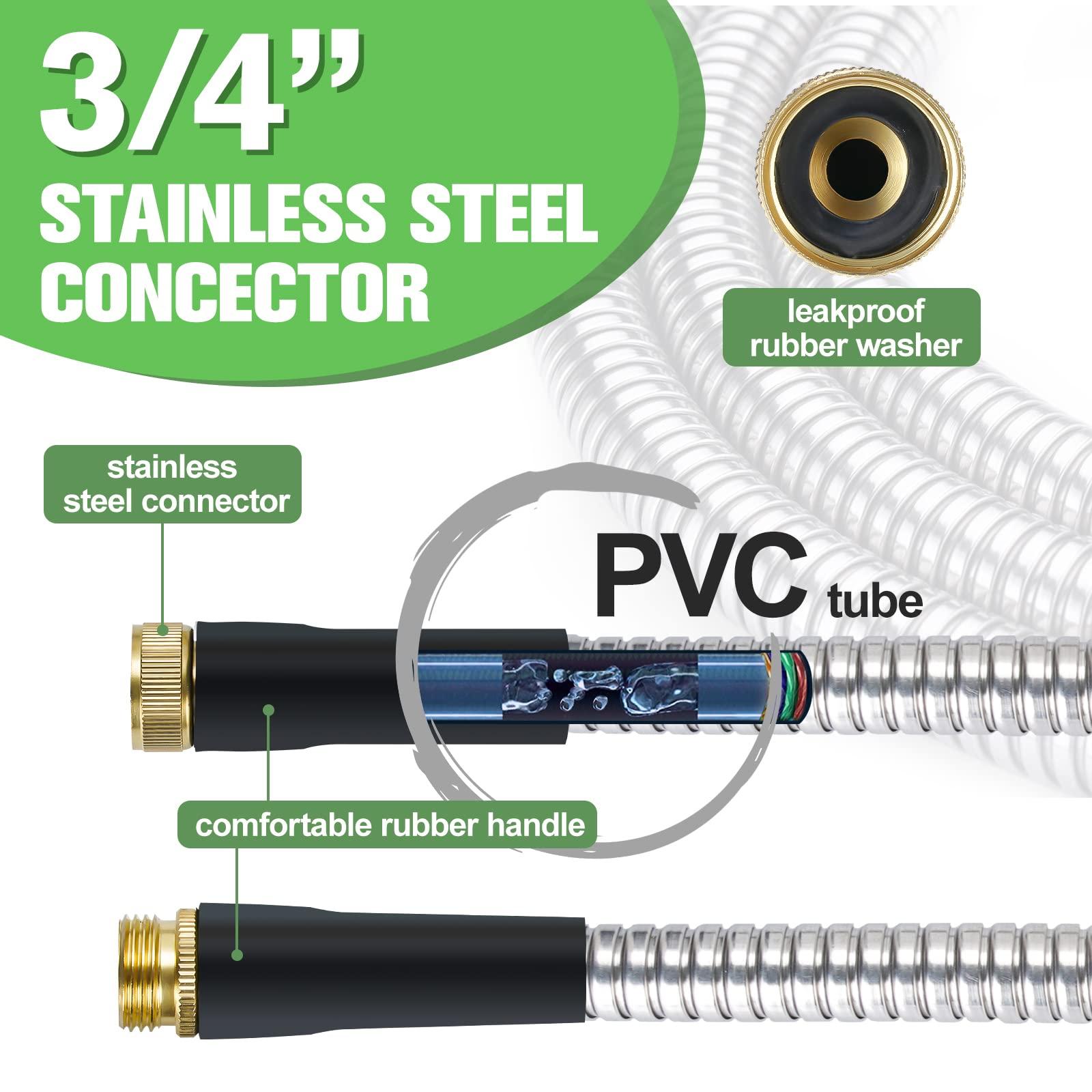 TVKB Garden Hose 100ft Stainless Steel Water Hose Super Tough Flexible Water Pipe with Brass Fittings and Sprayer Nozzle, No Kink, Rust Proof - Image 4