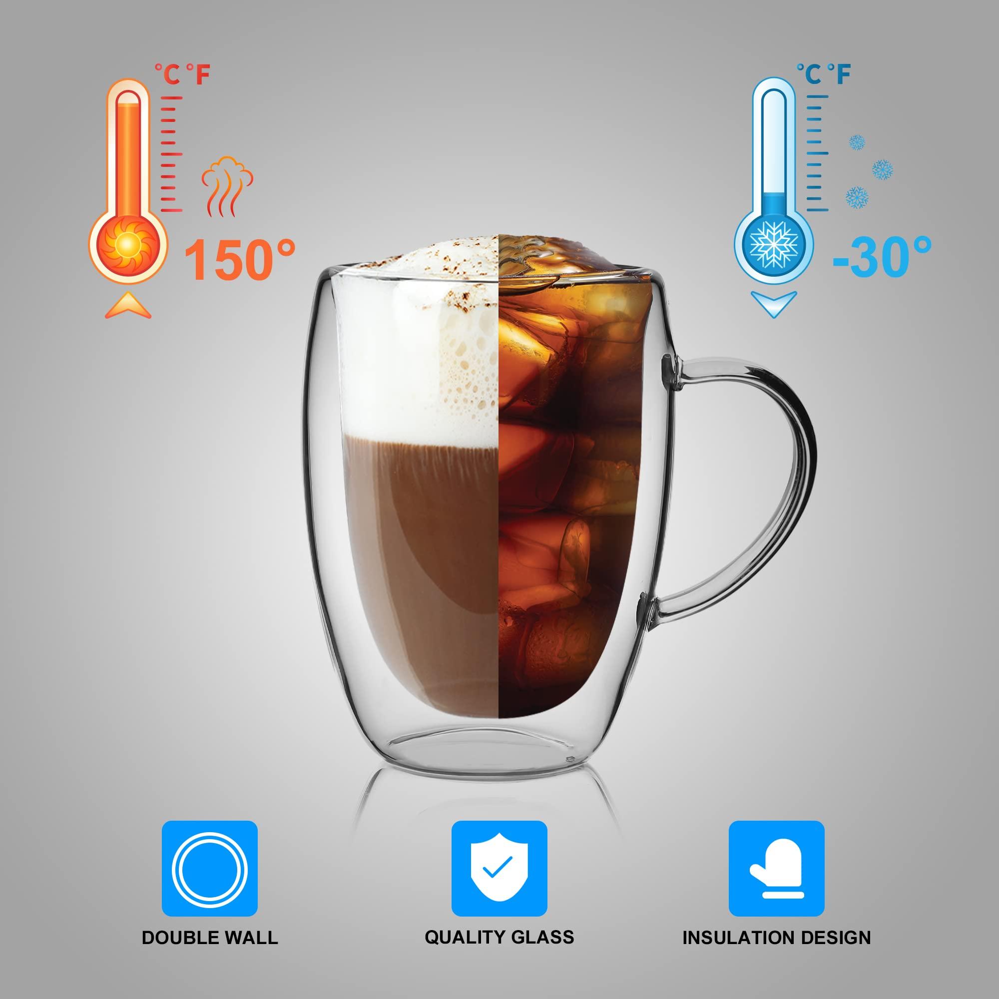 LIBWYS 6 Pack Double Walled Coffee Cups Glasses Mugs, 12oz Espresso Cappuccino Latte Tea Cups with Handle, Heat Resistant Borosilicate Clear Glasses 350ml - Image 6