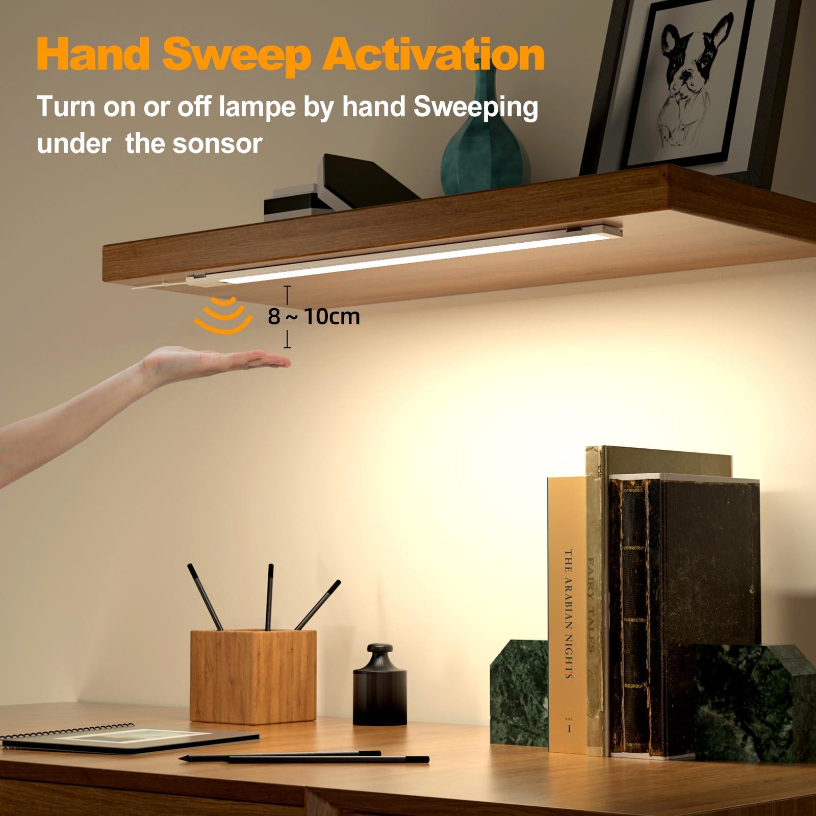 Under Cabinet Lights with Hand Wave, 16 inch Under Counter Lighting 4000K Natural White,Dimmable,Plug and Play,LED Lights for Kitchen Cabinet, Cupboard, Closet, Desk (16'' Two-Pack) - Image 2