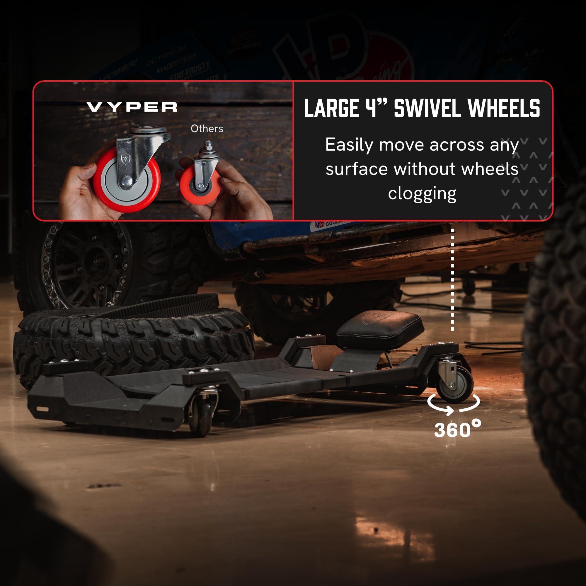 Vyper Lay-Down Automotive Creeper - 46", 400 lb Capacity with Puncture Proof Fabric and Adjustable Headrest, Comfortable, Heavy Duty Mechanics Creeper - Image 2