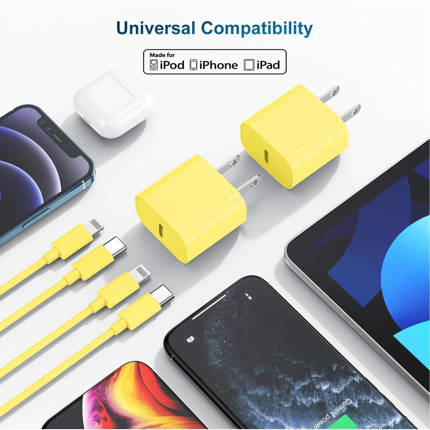 Phone Charger Fast Charging 10 FT, Long USB C to Lighting Cable 10 Foot with 20W USB C Rapid Phone Charger Block, Compatible with iPhone 14 Pro/13Pro Max/12/11Pro/Mini, 2 Pack - Yellow - Image 6