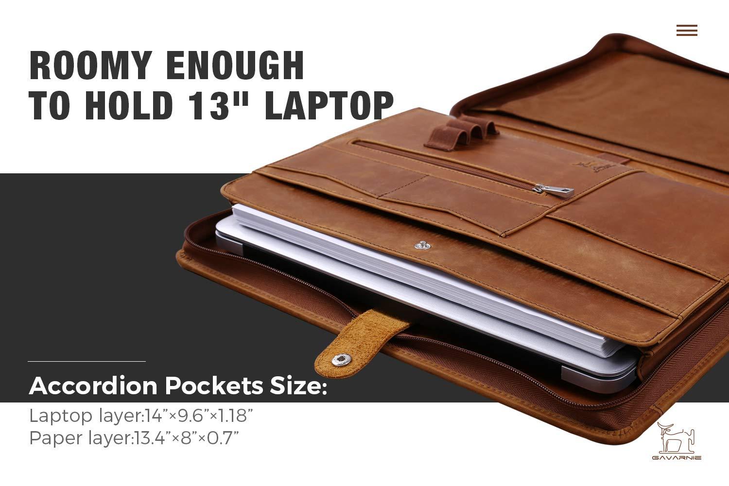 Gavarnie Genuine Leather Business Portfolio Padfolio Folder with Zipper for Men, Men's Leather Padfolio Folder for 13" Laptop, Business Portfolio with Letter Size Notepad, Graduation Gift，Brown - Image 5