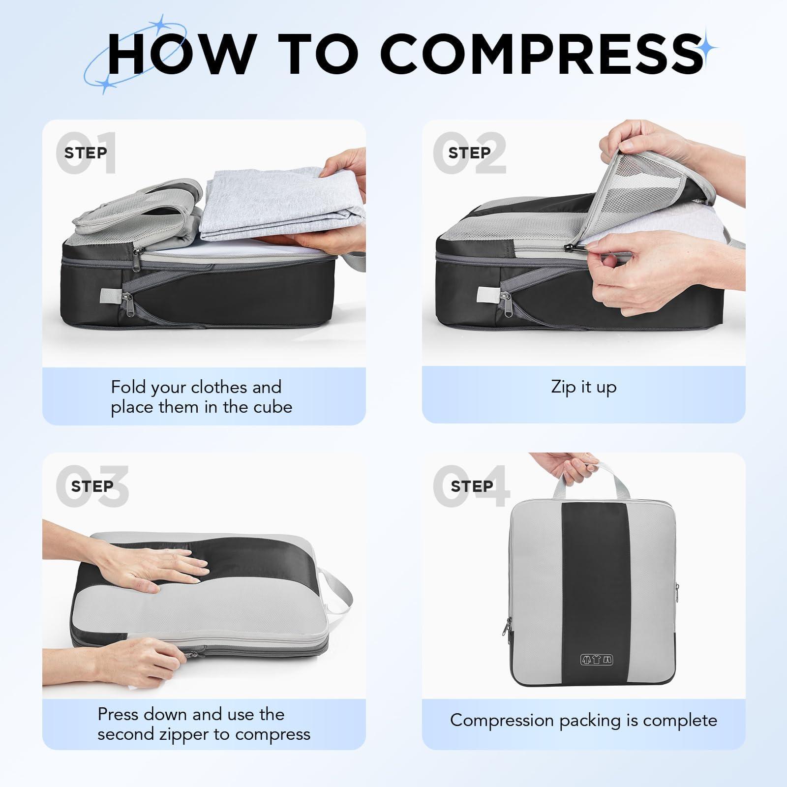 10 Set Compression Packing Cubes for Travel Essentials,Compressible Expandable Packing Cubes for Suitcase,OlarHike Luggage Organizer Bags for Travel,Handy Helper for Organizing Clothes(Black) - Image 3