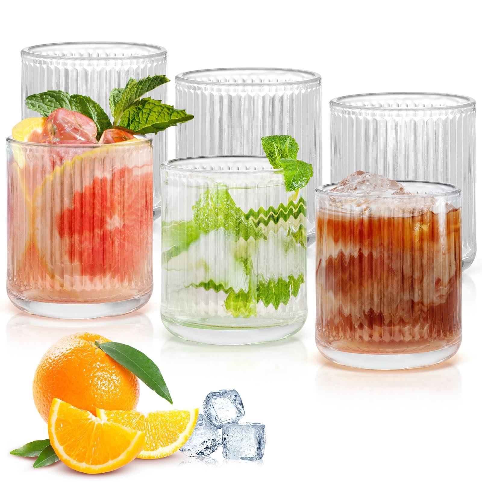 Topsky Vintage Drinkware Set of 6, 260ml Origami Style Drinking Glass,9 oz Transparent Glass Cups Wine Glasses for Whisky,Beer,Juice,Cocktail,Heavy Duty