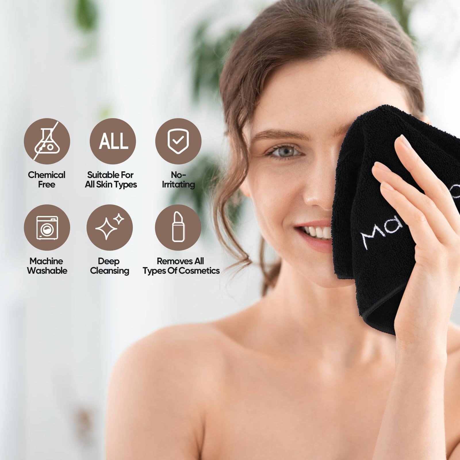 HOMEXCEL Makeup Remover Cloth 6 Pack,Premium Washable Soft 13x13 Inch Facial Cleansing Makeup Towels,Quick Dry Microfiber Face Towels Washcloths for All Skin Types,Black - Image 4