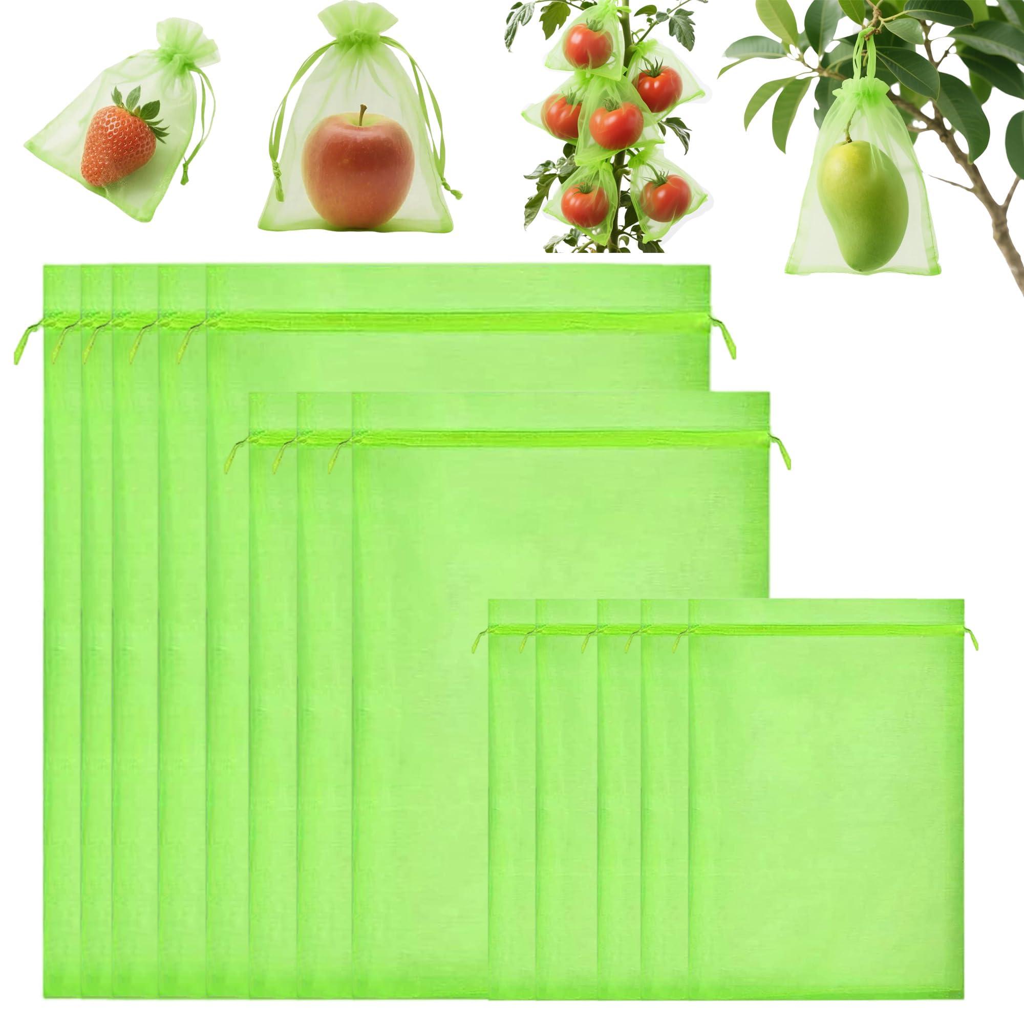DMIMIA Fruit Protection Bags 100 pcs, Reusable Mesh Bags for Fruit Trees 3-Size, Breathable Covers to Protect Fruits from Pests & BirdsGreen
