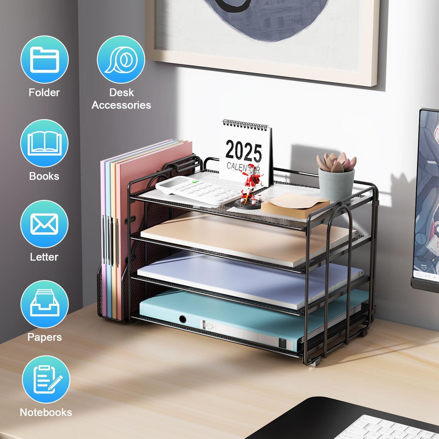 gianotter 4-Tier Paper Organizer with Magazine Holder, Desk Organizers and Accessories, Desk Accessories & Workspace Organizers, File Organizer for Office Supplies Storag (Black) - Image 6