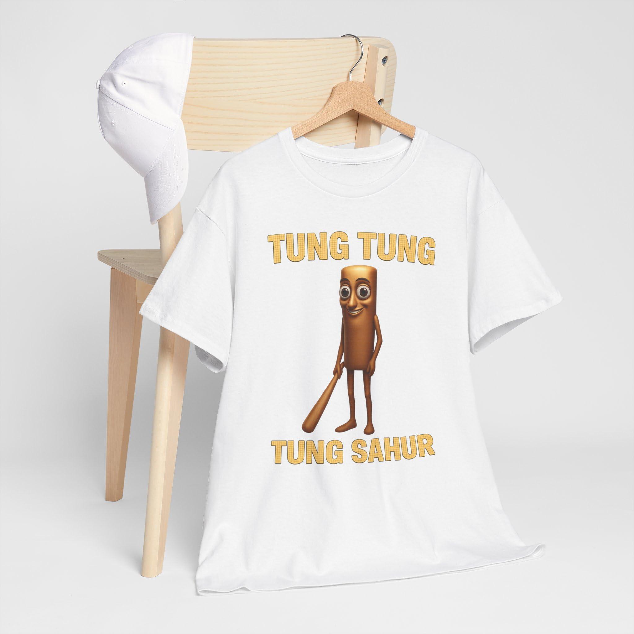 Tung Tung Tung Sahur Meme Shirt, Funny Ironic Viral T-Shirt, Unhinged Internet Humor Tee, John Pork, Tim Cheese, Cringe Core White - Image 2