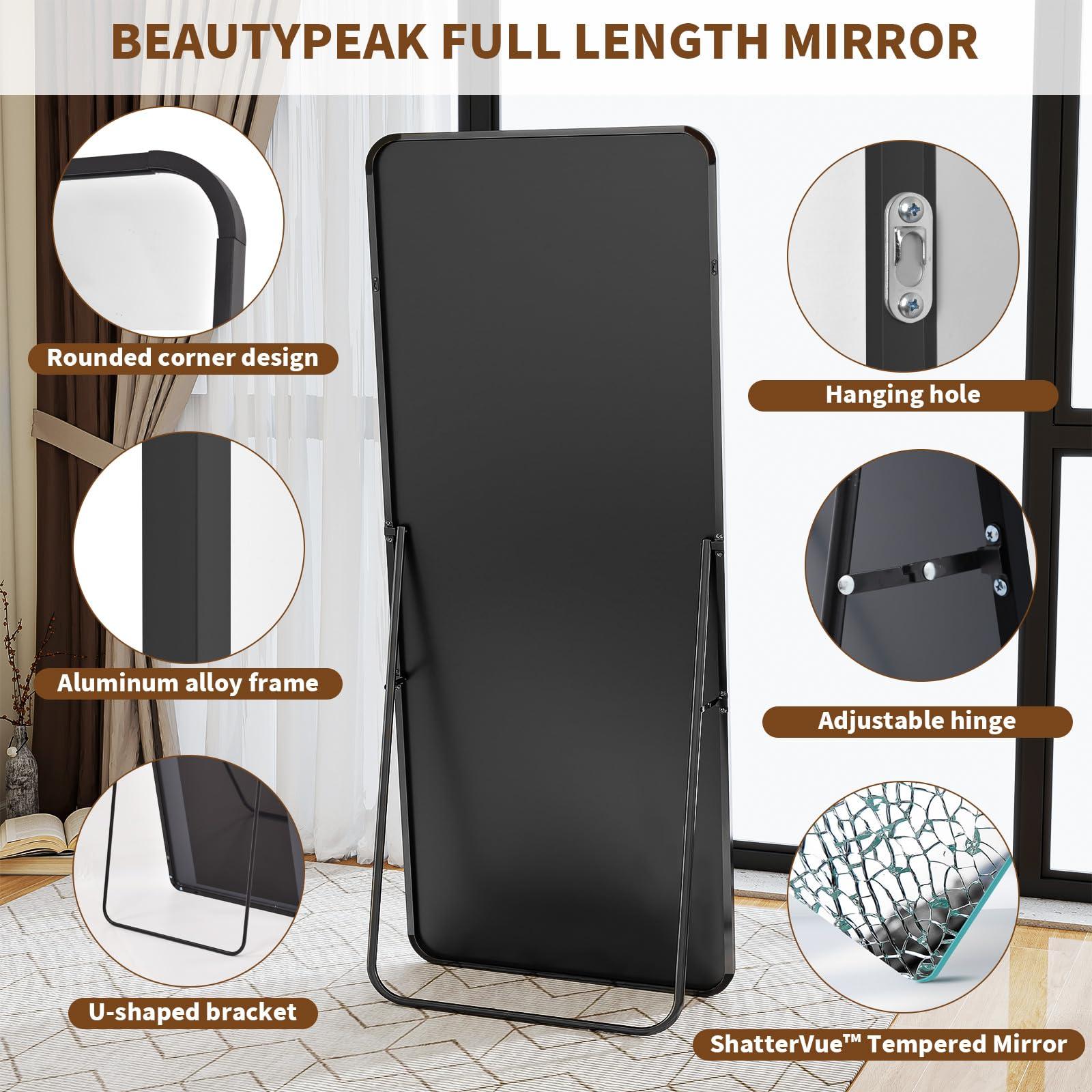 BEAUTYPEAK Black Full Length Mirror, 56"x21" Rounded Corner Floor Mirror Standing Hanging or Leaning Against Wall, Suitable for Bedroom or Dressing Room - Image 6