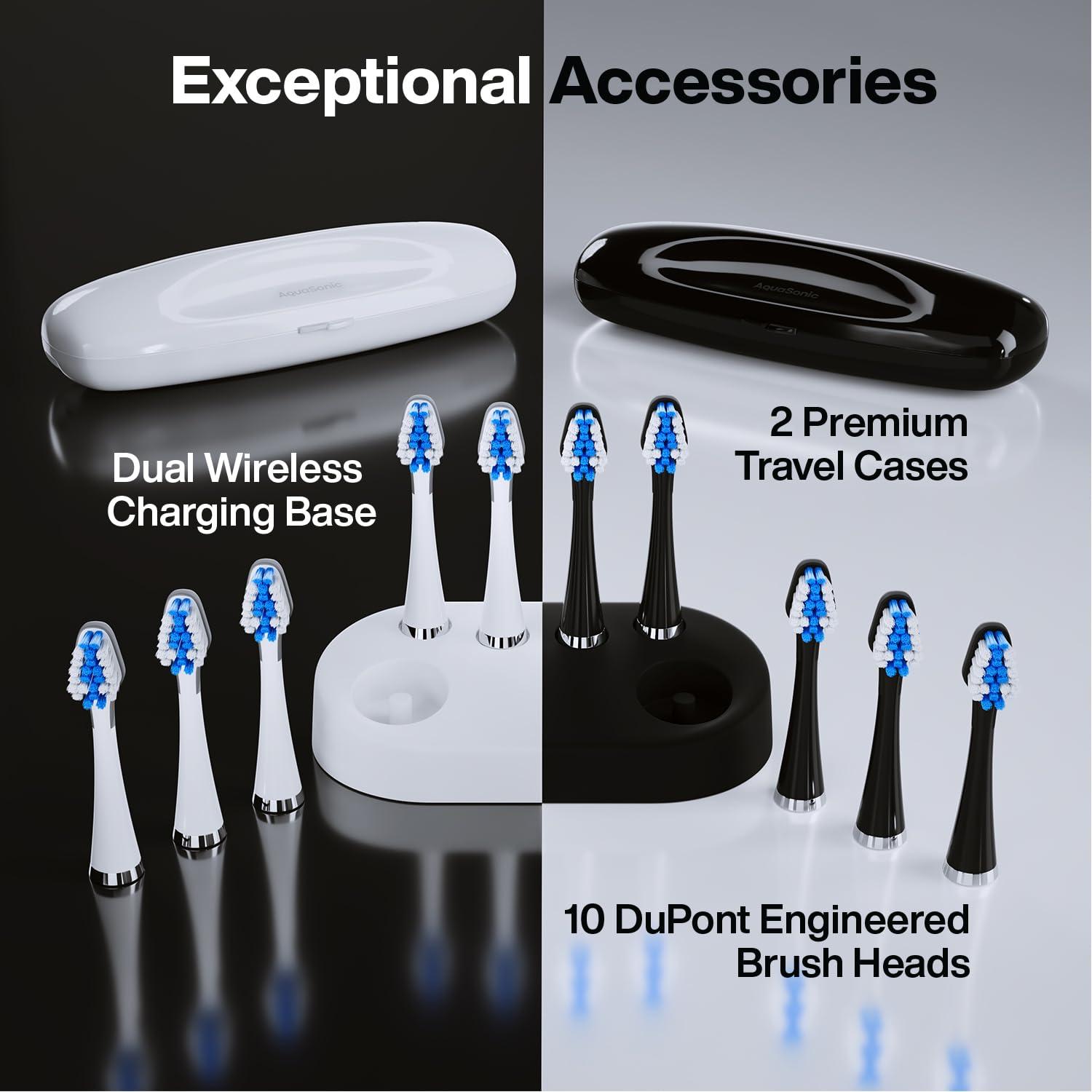 Aquasonic Duo - Dual Handle Ultra Whitening 40,000 VPM Wireless Charging Electric ToothBrushes - 3 Modes with Smart Timers - 10 Dupont Brush Heads & 2 Travel Cases Included - Image 5
