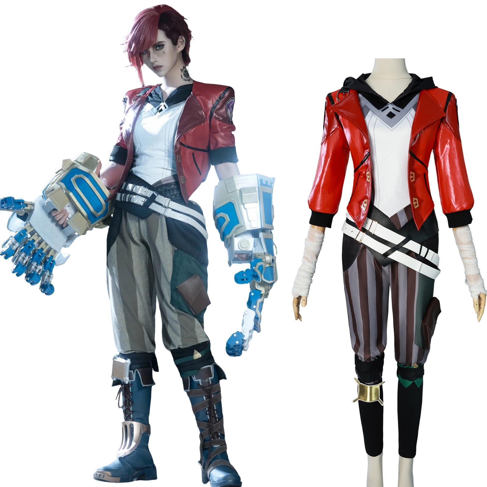 Generic Anime Arcane Costume Vi Cosplay Red Jacket Complete Set with Wig