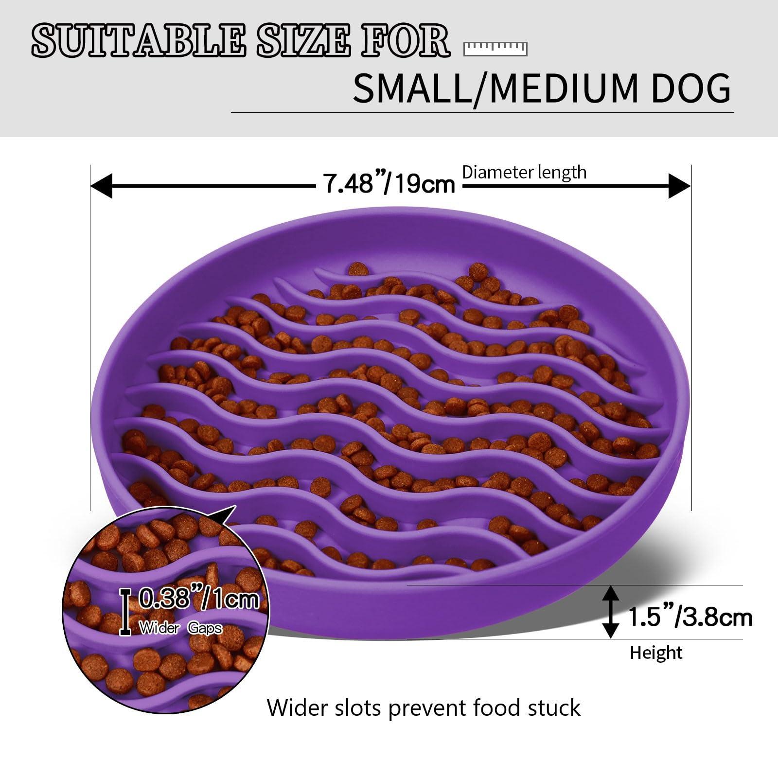PJDH Slow Feeder Dog Bowls, Silicone Food Bowl Anti-Gulping, Pets Puppy Slow Feeder with Suction Cups, Dishwasher Microwave Safe for All Small Medium Dogs, Wave Design Purple - Image 2