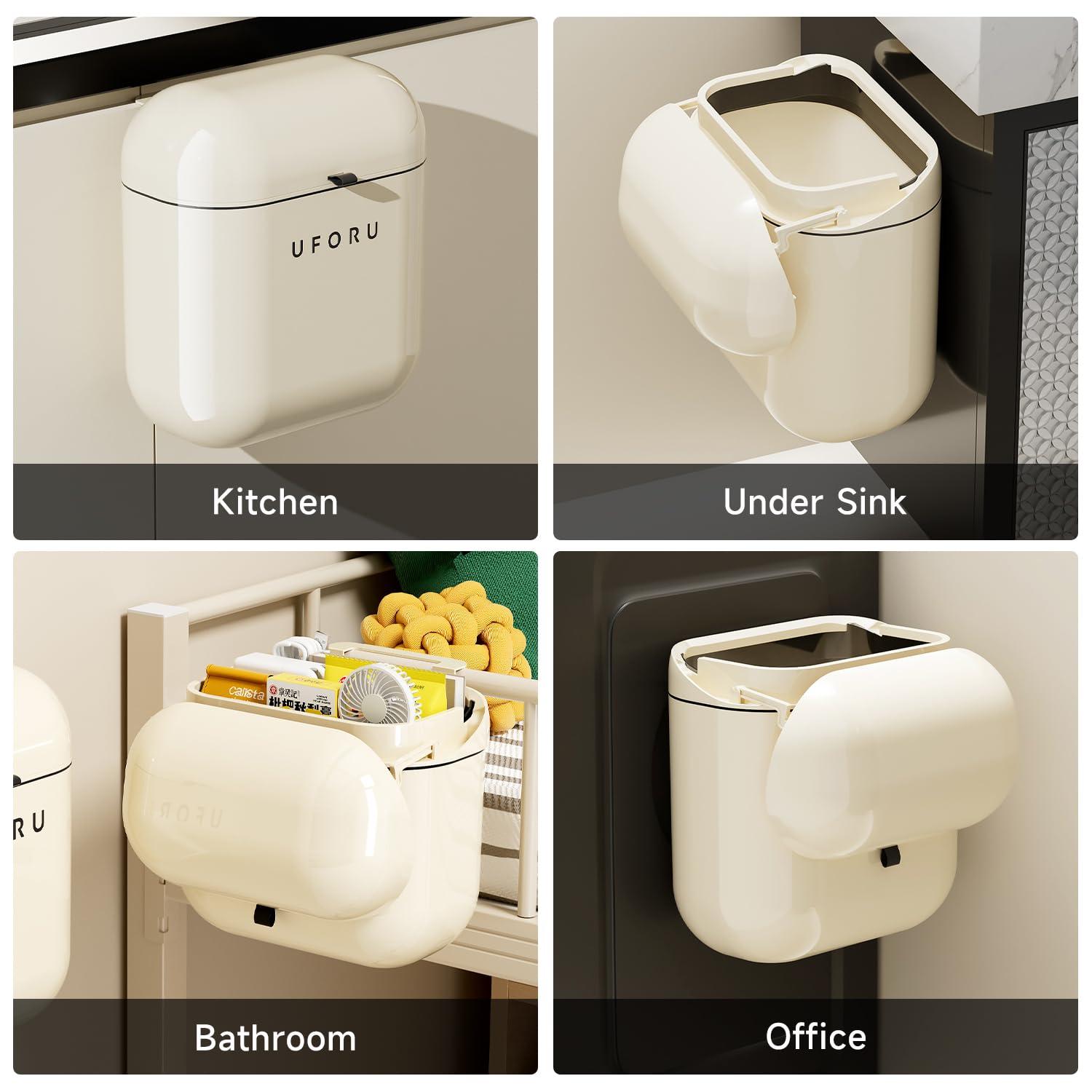 UFORU 2.4gal/9L Compost Bin Kitchen for Counter Top or Under Sink, Plastic Hanging Trash Can with Lid, Wall Mounted Garbage Can for Bathroom, Office, RV - Image 5