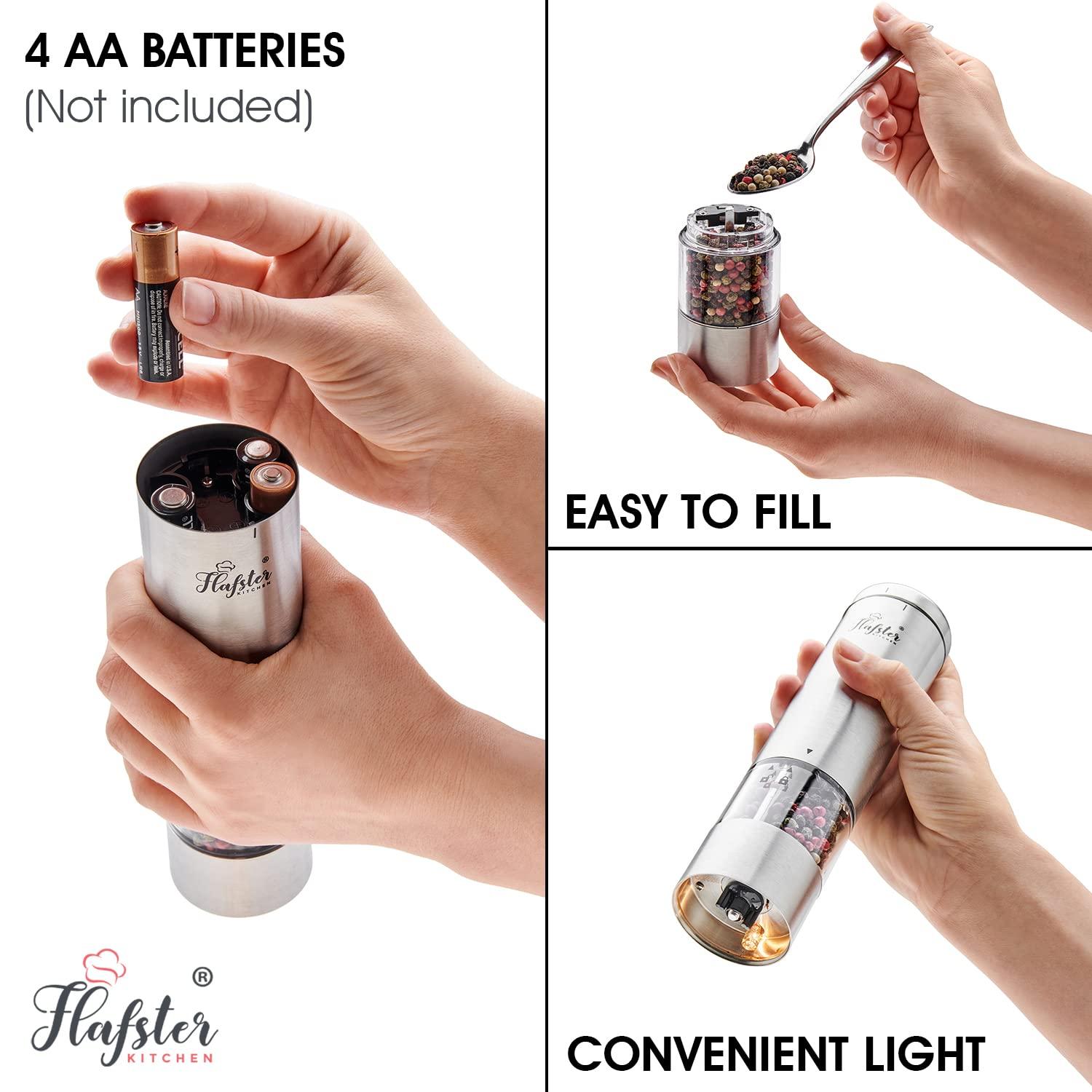 Premium Electric Salt and Pepper Grinder Set with Adjustable Coarseness, Battery-Operated Stainless Steel Design, One-Hand Operation, LED Light, and Spill-Proof Base – Ideal for Kitchen and Dining​ - Image 4