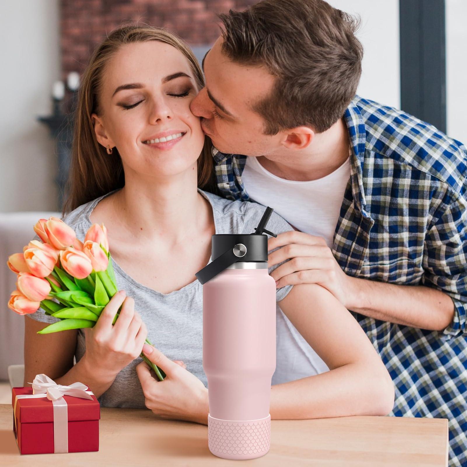WUQID Heart Shape Silicone Boot, Compatible with Hydro Flask Wide Mouth Vacuum Water 32oz Bottle, Anti-Slip Reduce Dent Protective Bottom Sleeve Cover - Image 7