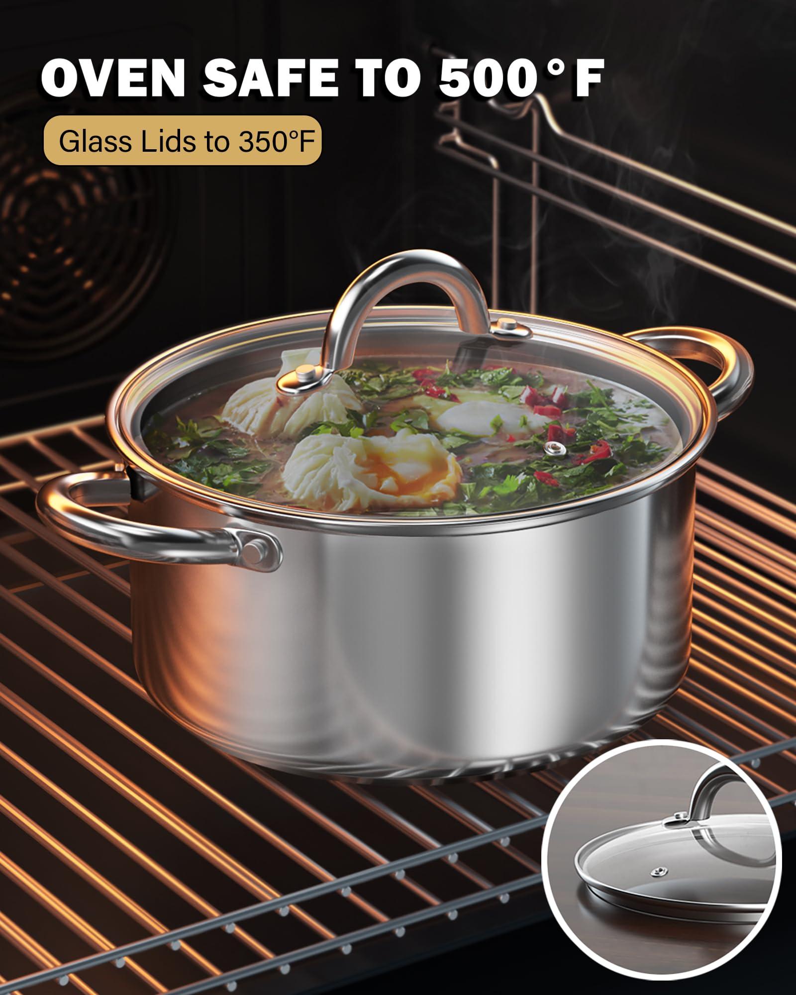 Cook N Home Kitchen Cookware Sets, 12-Piece Basic Stainless Steel Pots and Pans, Silver - Image 6