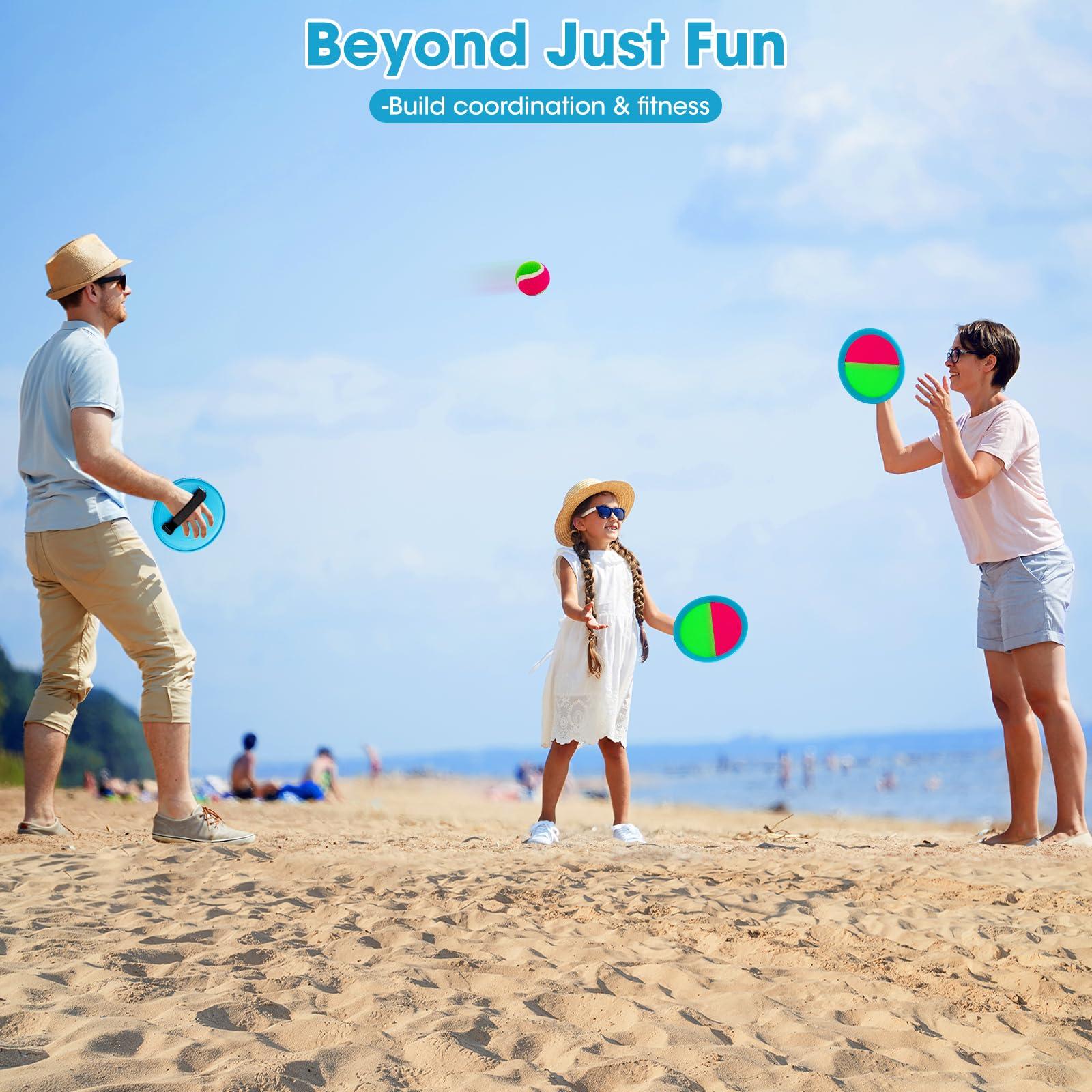 Ayeboovi Toss and Catch Ball Set Beach Toys Pool Toys Outdoor Games Outdoor Toys Yard Games Easter Toys Gifts for Kids Ball and Catch Game with 4 Paddles and 4 Balls [Upgraded Version] - Image 3