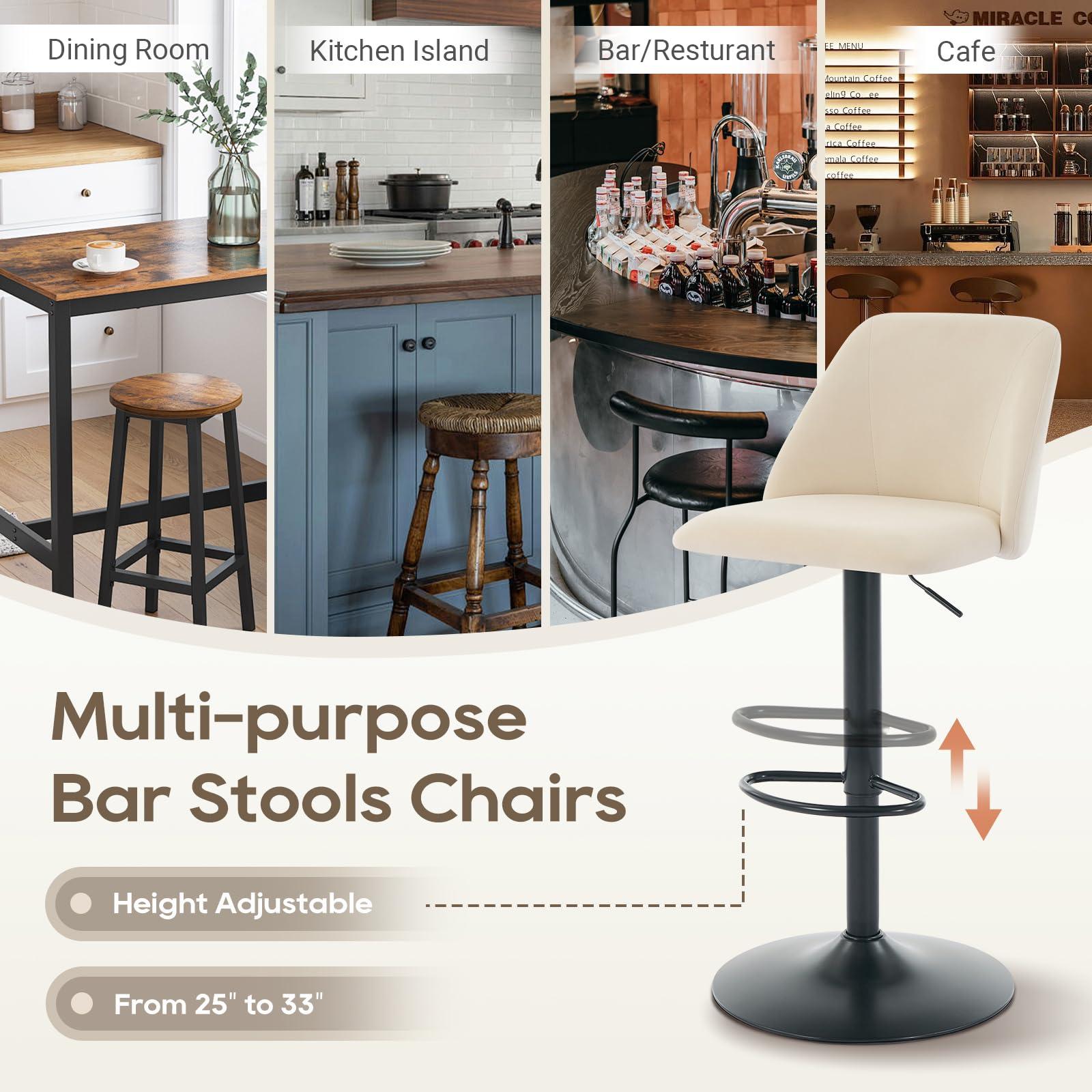 COLAMY Bar Stools Set of 4, Modern Swivel Bar Chairs, Adjustable Upholstered Barstools Counter Height with Full Backrest for Bar, Dining Room, Kitchen Island, Beige - Image 10