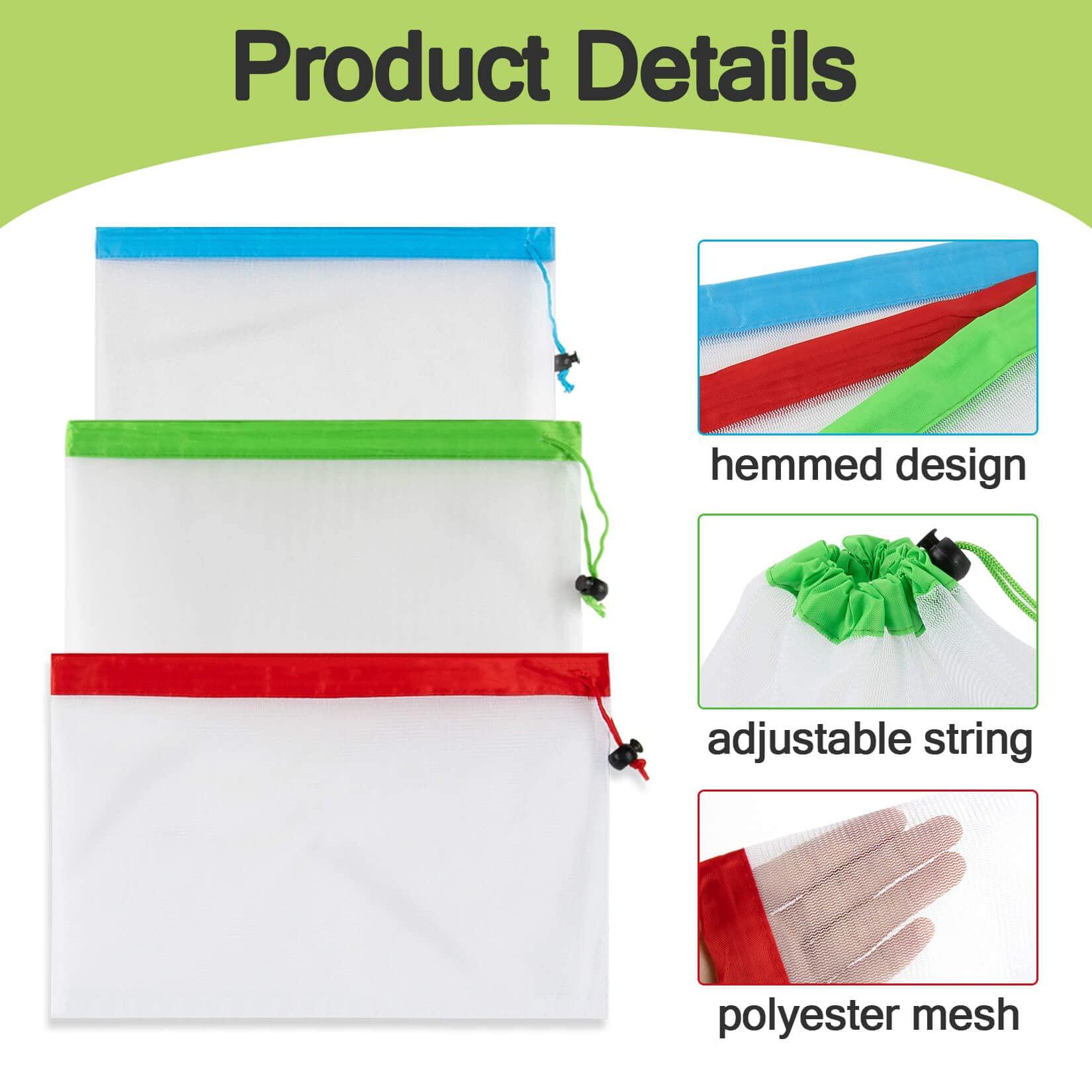 MAQIHAN 12PCS Reusable Produce Bags - Mesh Produce Bags Drawstring Reusable Washable Vegetable Storage Bags Refrigerator Keep Fresh Grocery Food Fruits Veggie Green Net Bag Toy Storage Zero Waste Shop - Image 3