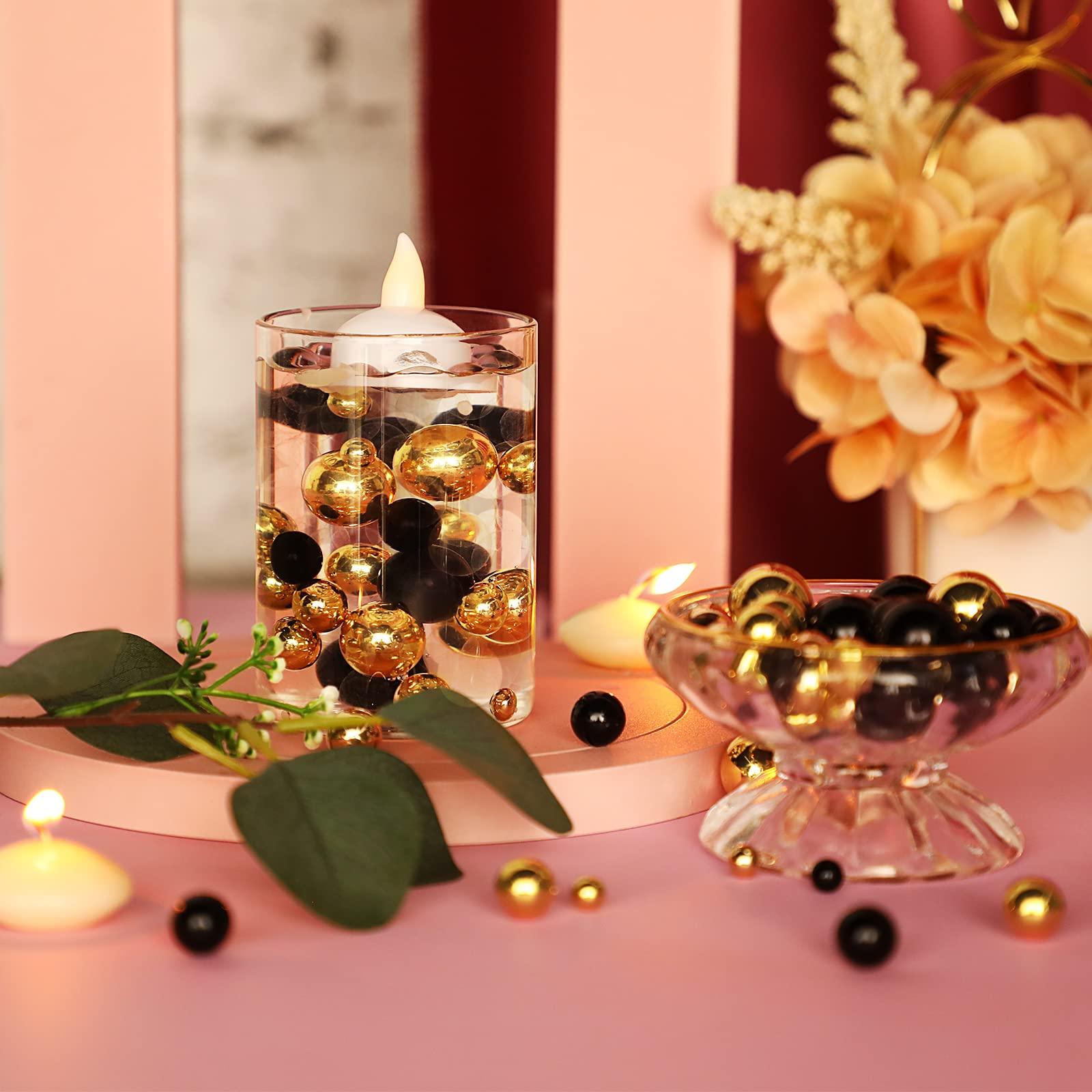 150 Pieces Vase Filler Faux Pearls Vase Makeup Beads No Hole Gloss Bead Mixed Sizes Round Pearl for Home Party Wedding Decor, 8/14/20 mm(Gold, Black) - Image 2