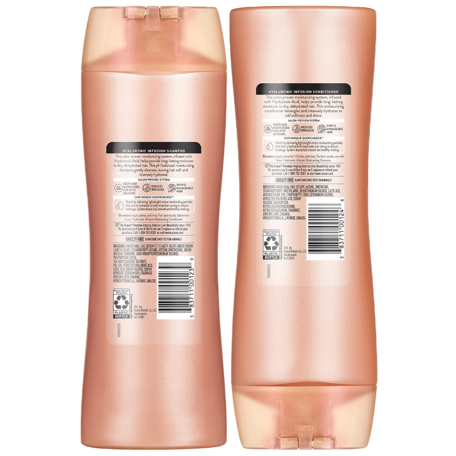 Suave Hydrating Shampoo and Conditioner Set, Hyaluronic Infusion – Moisturizing Hair Products for Dry, Damaged Hair Repair, 12.6 Oz Ea - Image 2