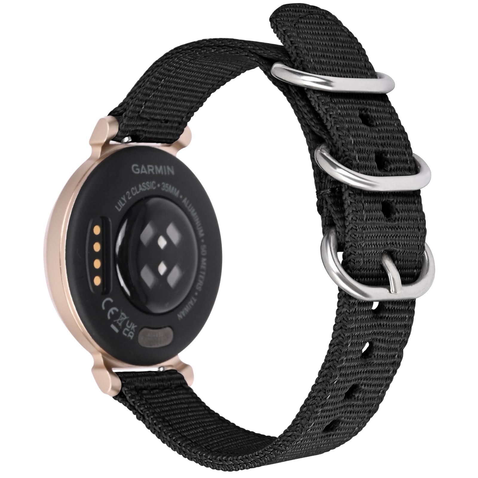 C2D JOY Canvas Nylon Band Compatible with Garmin Lily 2/Lily 2 Active Replacement Band Smart Watch band for Women-Silver Black
