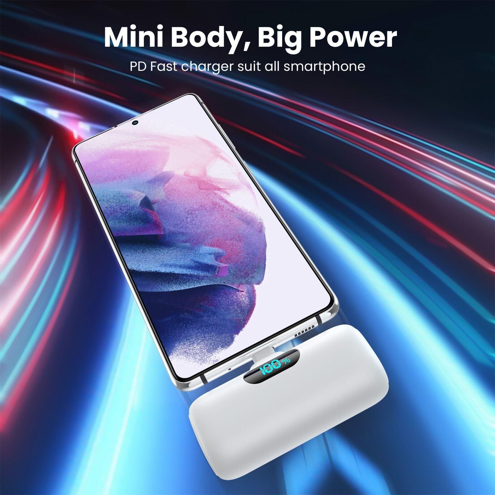 [2-Pack] Mini Portable Charger 5000mAh Power Bank,3A PD USB C Cell Phone Portable Power, LCD Display Battery Pack Compatible with iPhone 16/15/15 plus/15 pro/15 pro Max/Android/Samsung/Moto/LG etc - Image 2