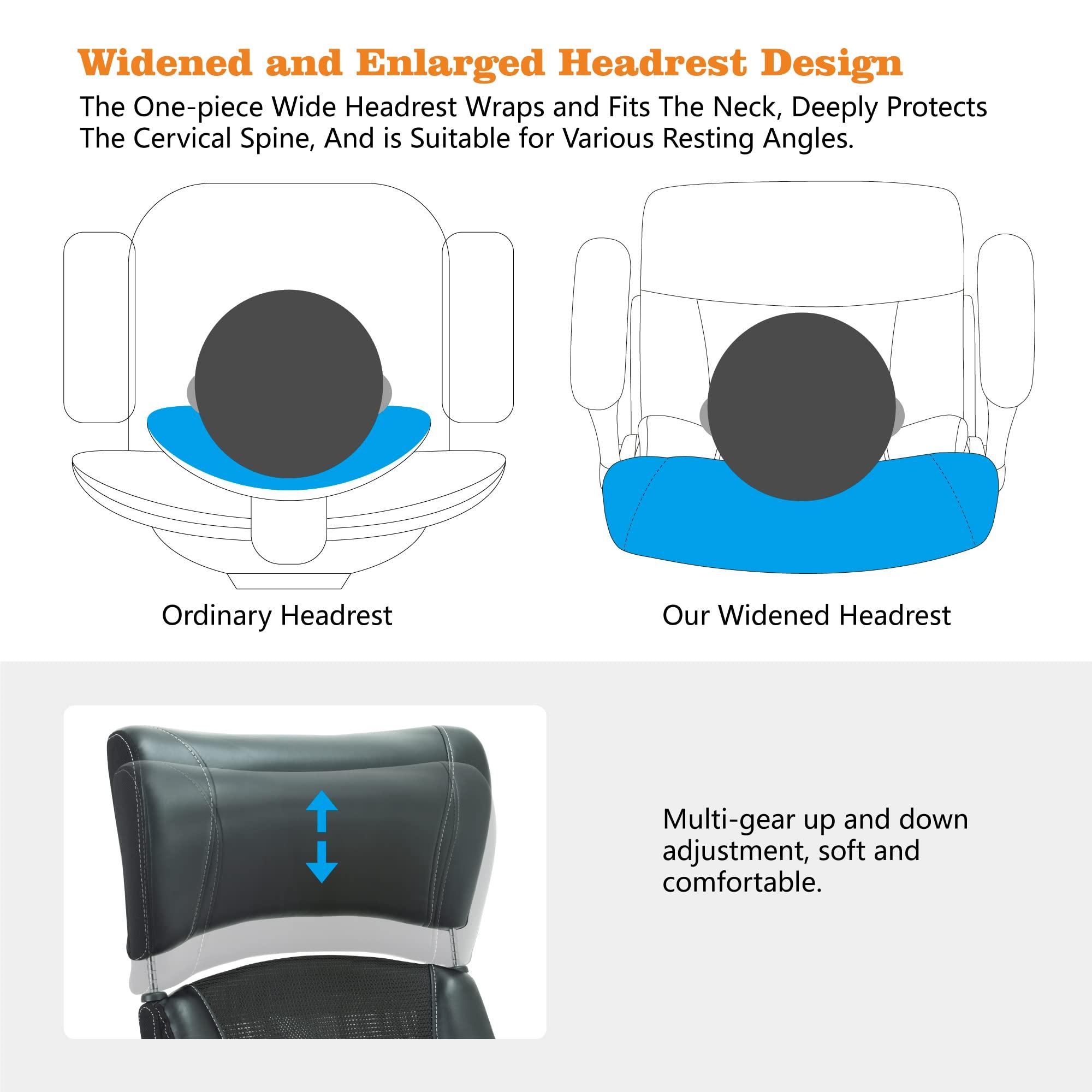 Ergonomic Office Chair, Home Desk Mesh Chair, High Back Leather Computer Chairs, Executive Chairs with Flip-Up Arm & Lumbar Support, Height Adjustable Rolling Swivel Chair (Black) - Image 5