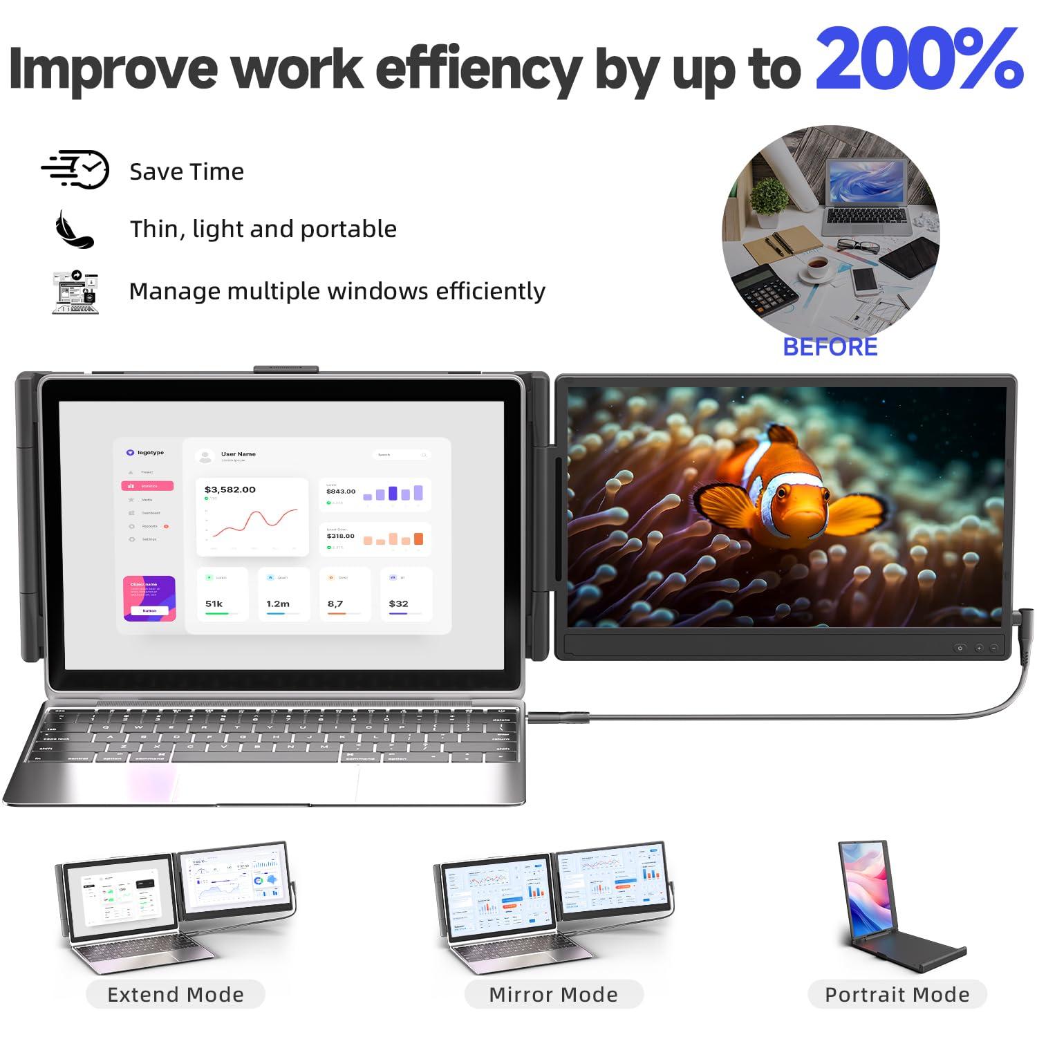 KOJOM Laptop Screen Extender 14-inch – Upgraded 1080P FHD IPS Dual Laptop Monitor Extender Plug & Play Portable Monitor with Adjustable Stand Compatible with Windows Mac Chrome 13”-17” Laptop - Image 4