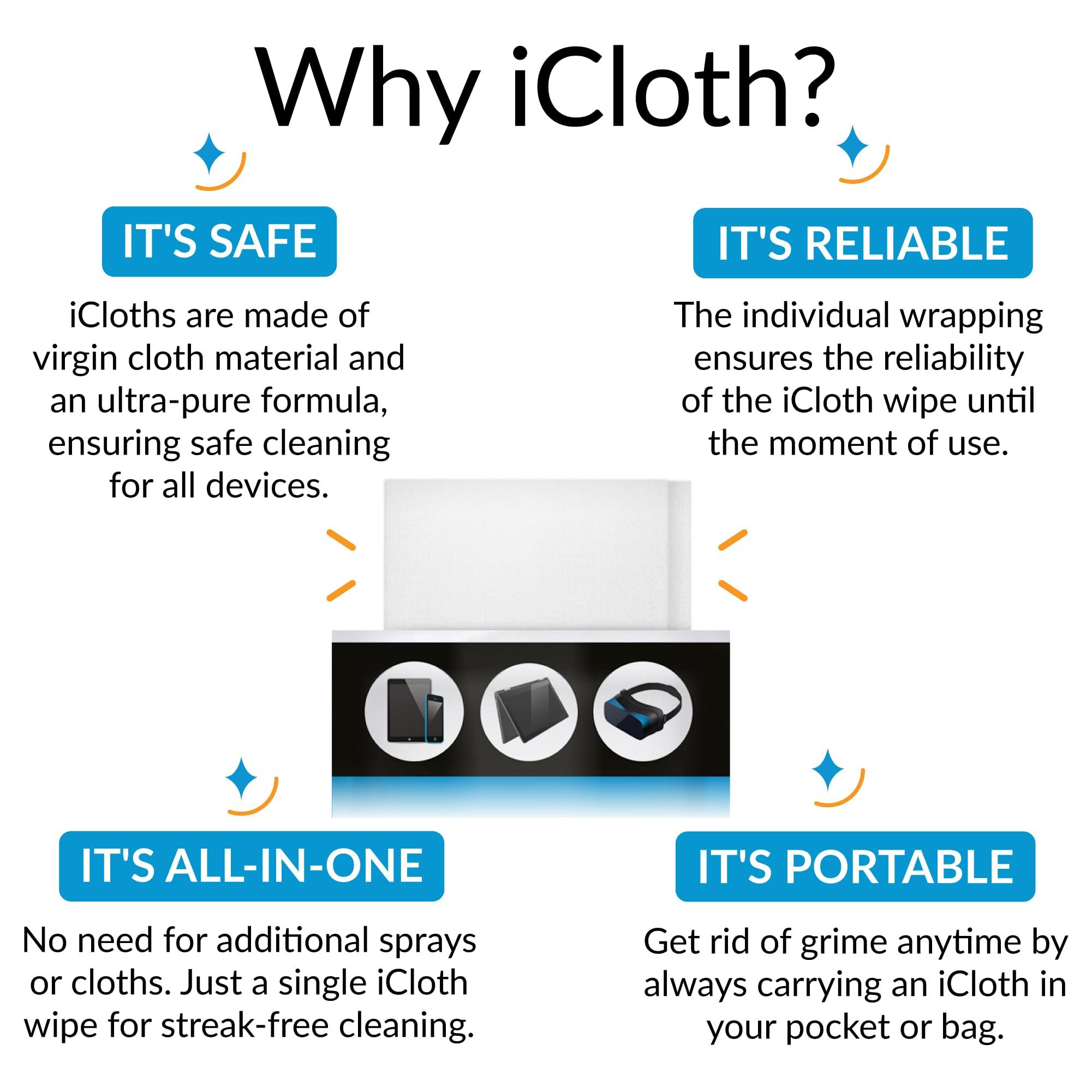 iCloth Large Screen Cleaning Wipes, Purified RO/DI Water & Isopropyl Alcohol Formula, Lint-Free & Streak-Free, Removes Dust, Fingerprints, & Smudges, (100 Wipes) - Image 4