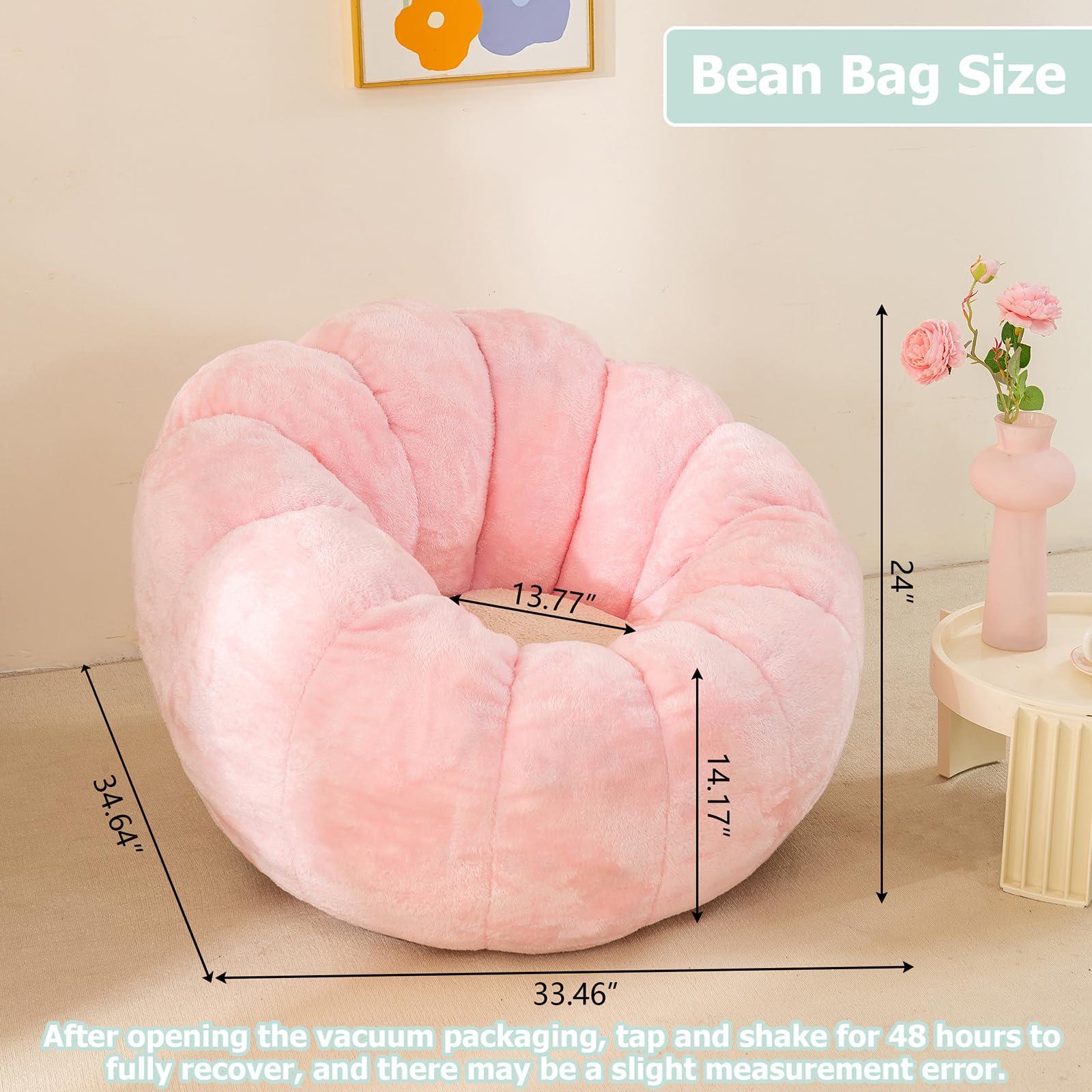 IEVENW Pumpkin Bean Bag Sofa Chair, Bean Bag Chair with Filler for Teens, Kids, Toddler, Comfy and Lazy Sofa for Dorm, Apartment, Living Room and Bedroom, Pink - Image 2