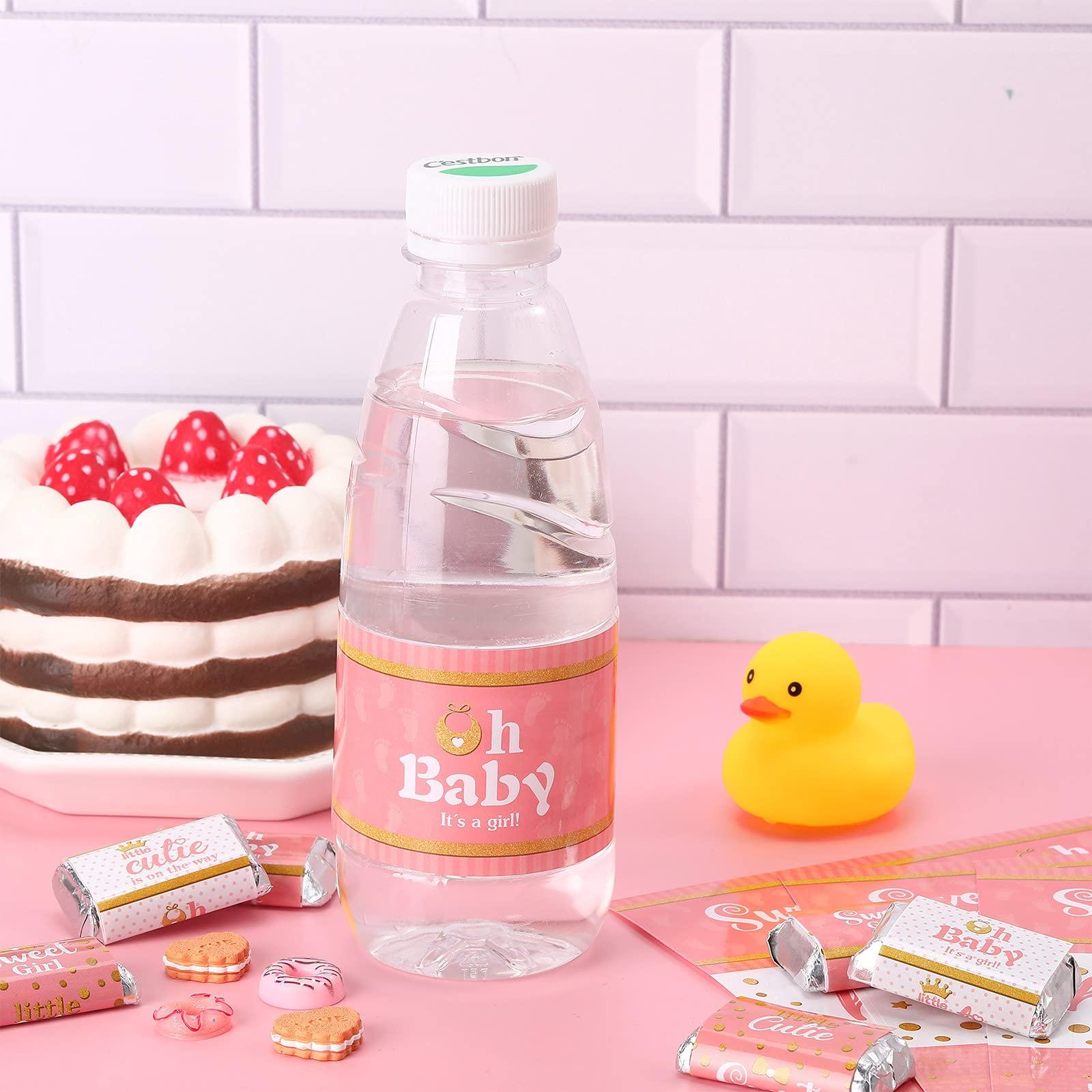 Teling 80 Pieces Baby Shower Water Bottle Labels Waterproof Water Bottle Stickers Wrappers Labels for Baby Shower Party Decoration(Pink Girl Style) - Image 2