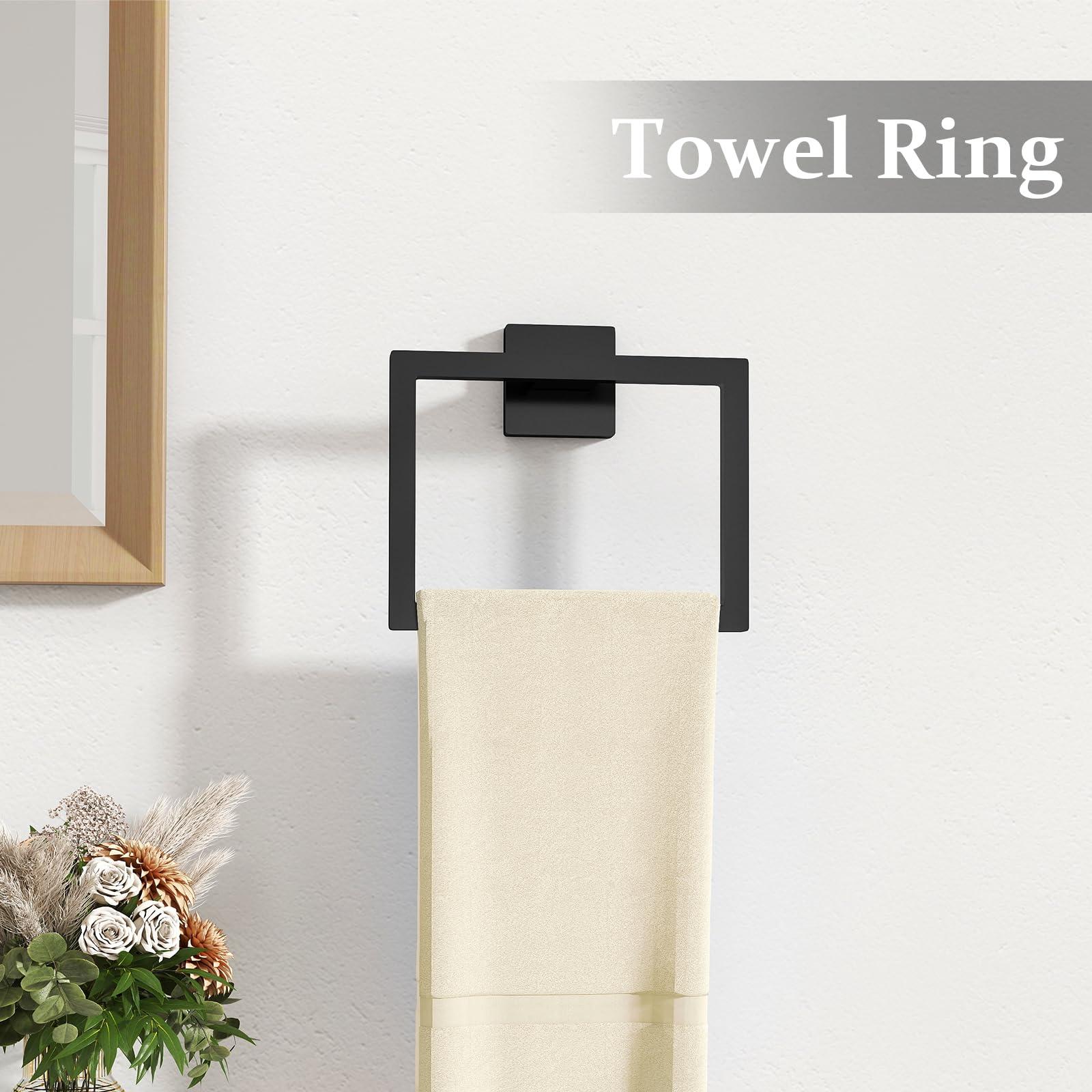 STWWO Matte Black Bathroom Accessories Hardware Set 5-Piece, Stainless Steel Towel Racks for Bathroom, 16 Inch Bath Towel Bar Set Wall Mounted - Image 6