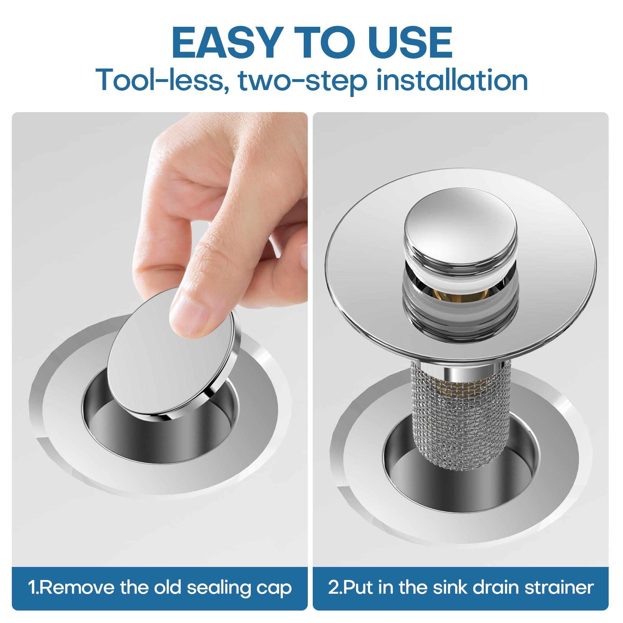 2Pcs Bathroom Sink Drain Strainer, Pop Up Sink Drain Strainer Stopper with Stainless Steel Filter Basket Hair Catcher, for Bathroom and Kitchen Basins, Sink Drain Strainer for 1.1-1.45 Inch - Image 3