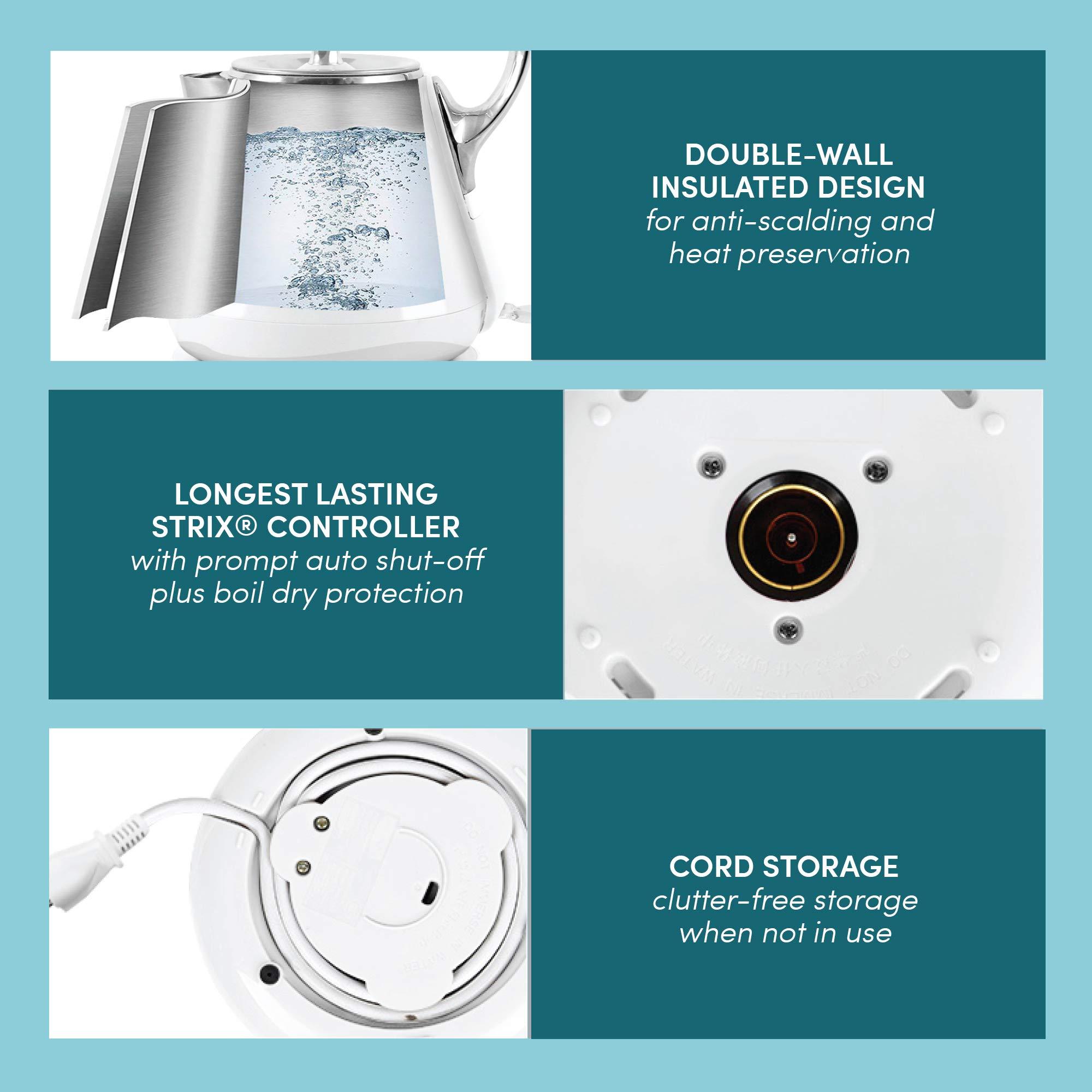 Elite Gourmet EKT-1203W 1350W Double Wall Insulated Cool Touch Electric Water Tea Kettle, BPA Free Stainless Steel Interior and Auto Shut-Off - Image 6