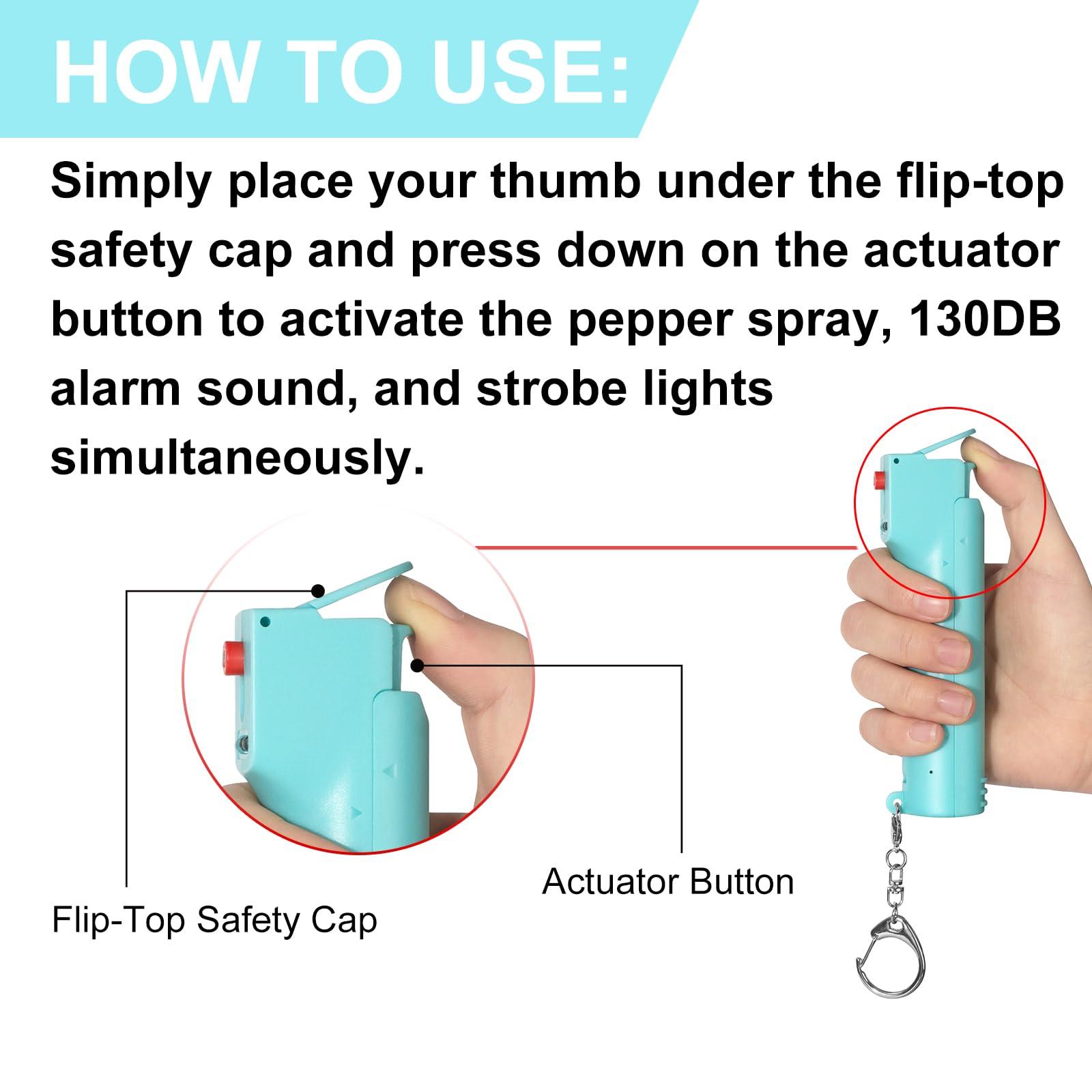 Self Defence Personal Alarm Set 3-in-1 for Women,pepper gel bottle with 130 dB Siren & Strobe Lights,UV Marking Dye & Flip-top Safety Cap protect for lady keychain set,USB charge (Green) - Image 4