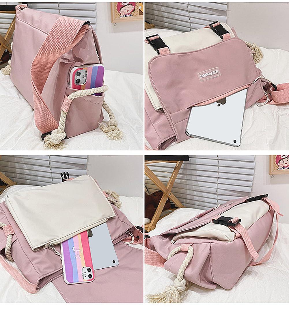 PRLINJSK Cute Messenger Bag for Teen Girls Women, Kawaii Crossbody Shoulder Purse with Pins and Stuffed Pendant Gift - Image 6