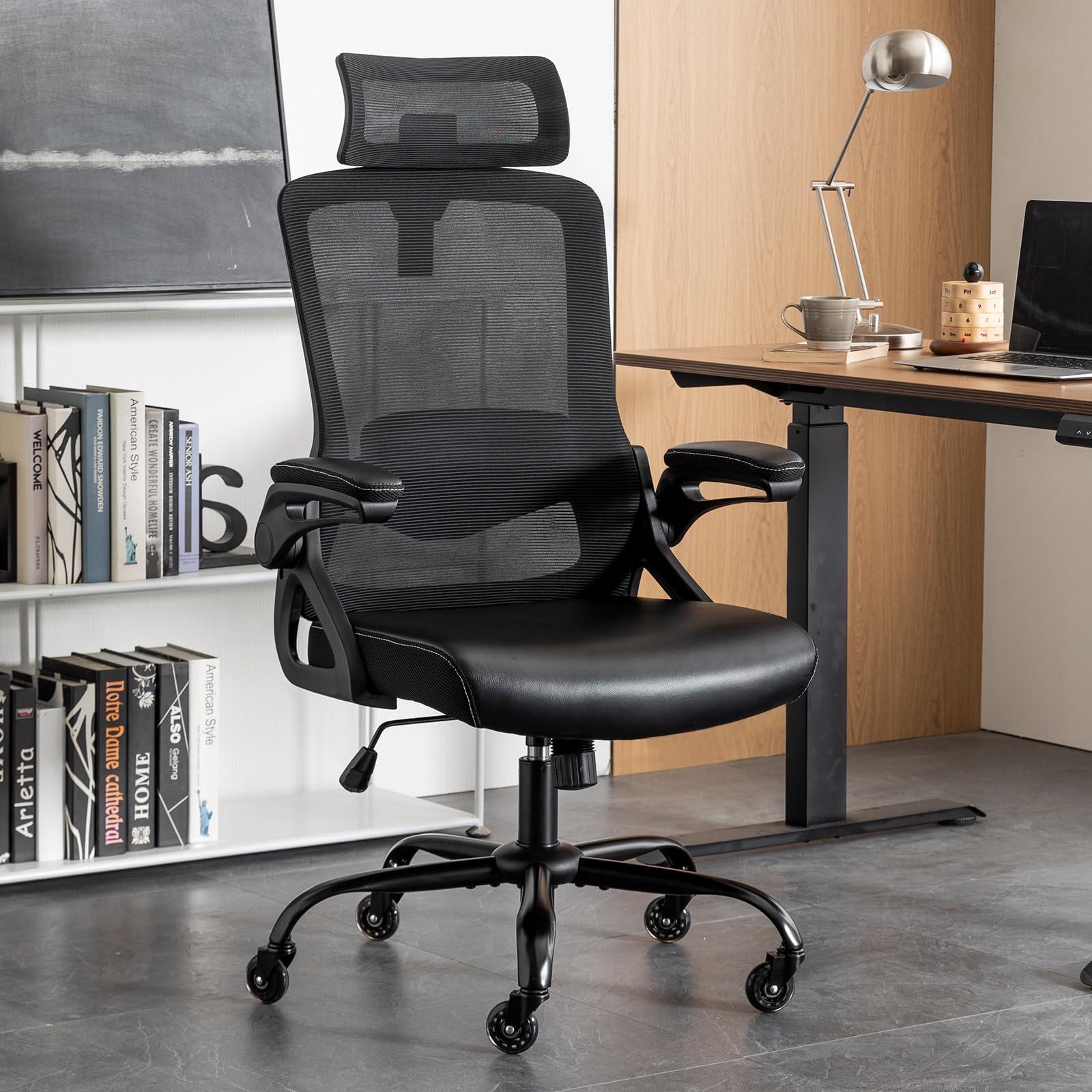 Seevoo Ergonomic Office Chair, Desk Chair with Adjustable Lumbar Support, High Back Mesh Chair with Blade Wheels, Executive Chair for Home Office