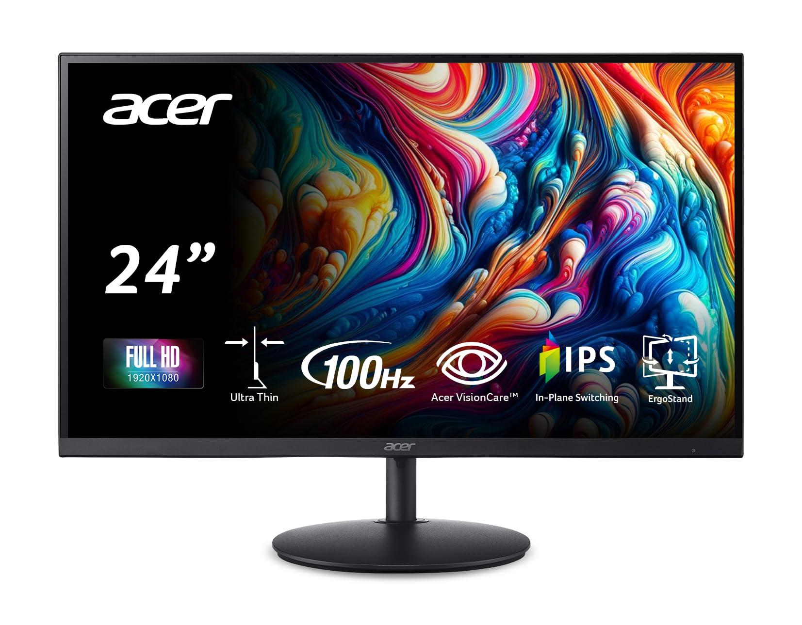Acer SH242Y Ebmihx 23.8" FHD 1920x1080 Home Office Ultra-Thin IPS Computer Monitor AMD FreeSync 100Hz Zero Frame Height/Swivel/Tilt Adjustable Stand Built-in Speakers HDMI 1.4 & VGA Port