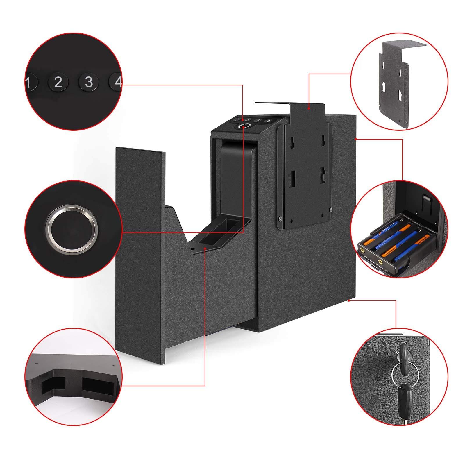 Biometric Slider Handgun Gun Safe for Nightstand, Desk, Bed Side,Truck - Auto Sliding Door Hand Gun Safe for Pistol -with Fingerprint, PIN Code, KEY Access - Image 6