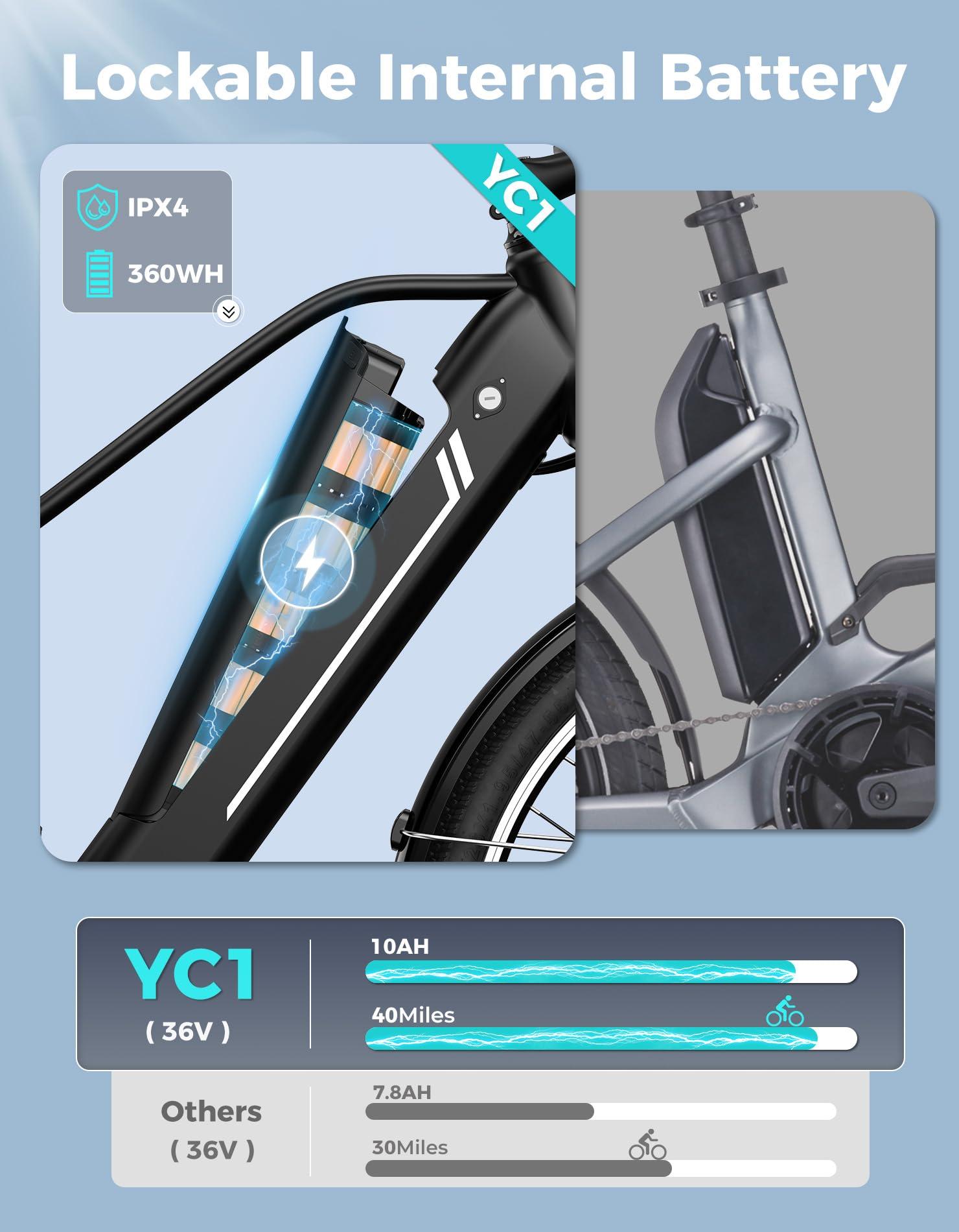YOLOWAY Electric Bike for Adults, 26" Up to 1000W Peak Motor Ebike 45+ Mile Range Brushless City Ebike, 25Mph 7-Speed Commuter E-Bike with Removable 360Wh Battery for Commuting, Outdoor - Image 3