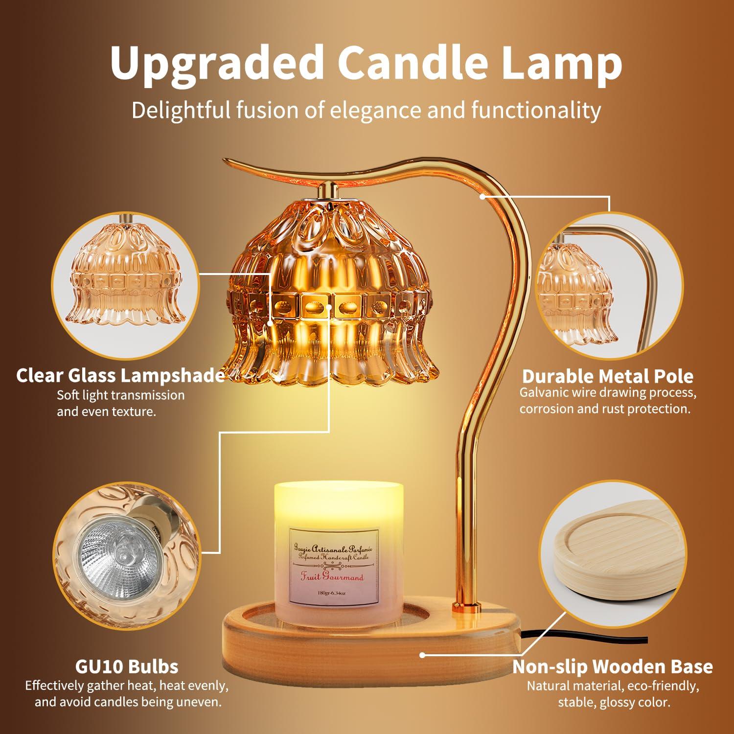 Candle Warmer Lamp with Timer, Vintage Flower Candle Lamp Warmer, Dimmable Electric Lamp Candle Warmer with 2 Bulbs for Scented Jar Candles, House Warming Gifts for Mom Women Home Room Office Decor - Image 6