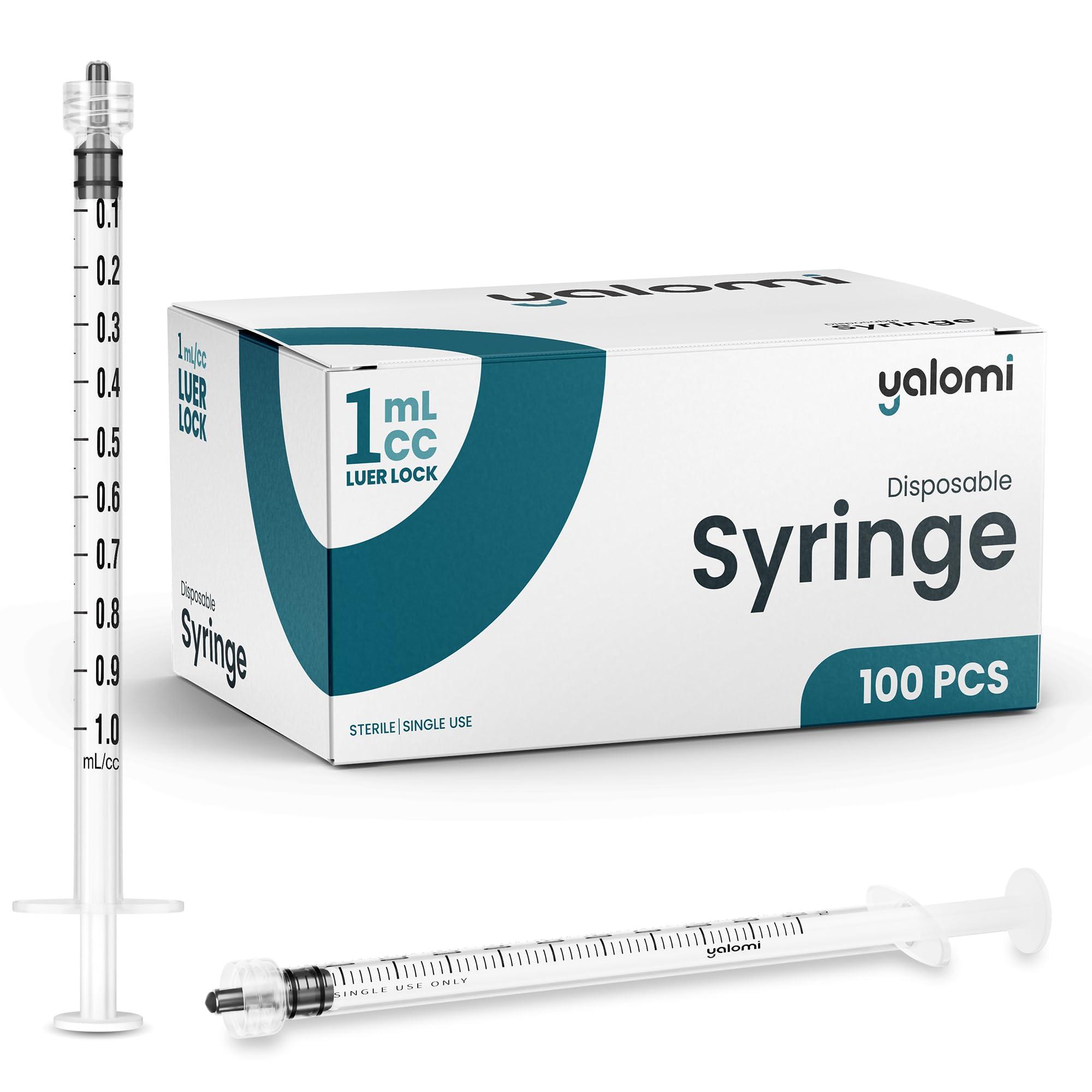1mL Luer Lock Syringe (No Needle) | Sterile & Individually Wrapped | For Professional, Industrial & Personal Use | 100 Pack | Yalomi