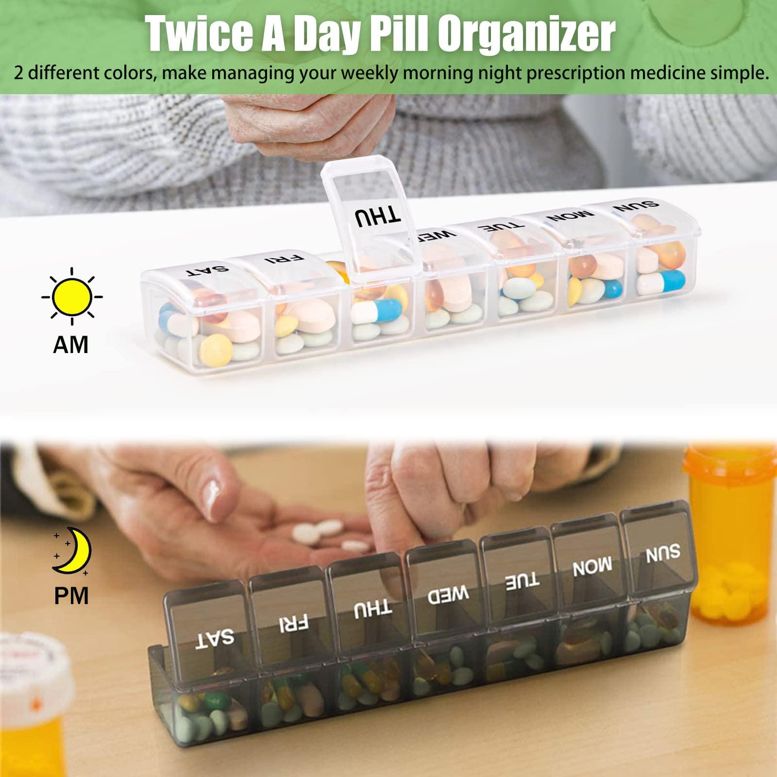 2 Pack Weekly Pill Organizer, Large 7 Day Pill Case, Daily Vitamin Case Medicine Box, AM/PM Pill Containers for Medicine Supplements Fish Oil（White & Black） - Image 6