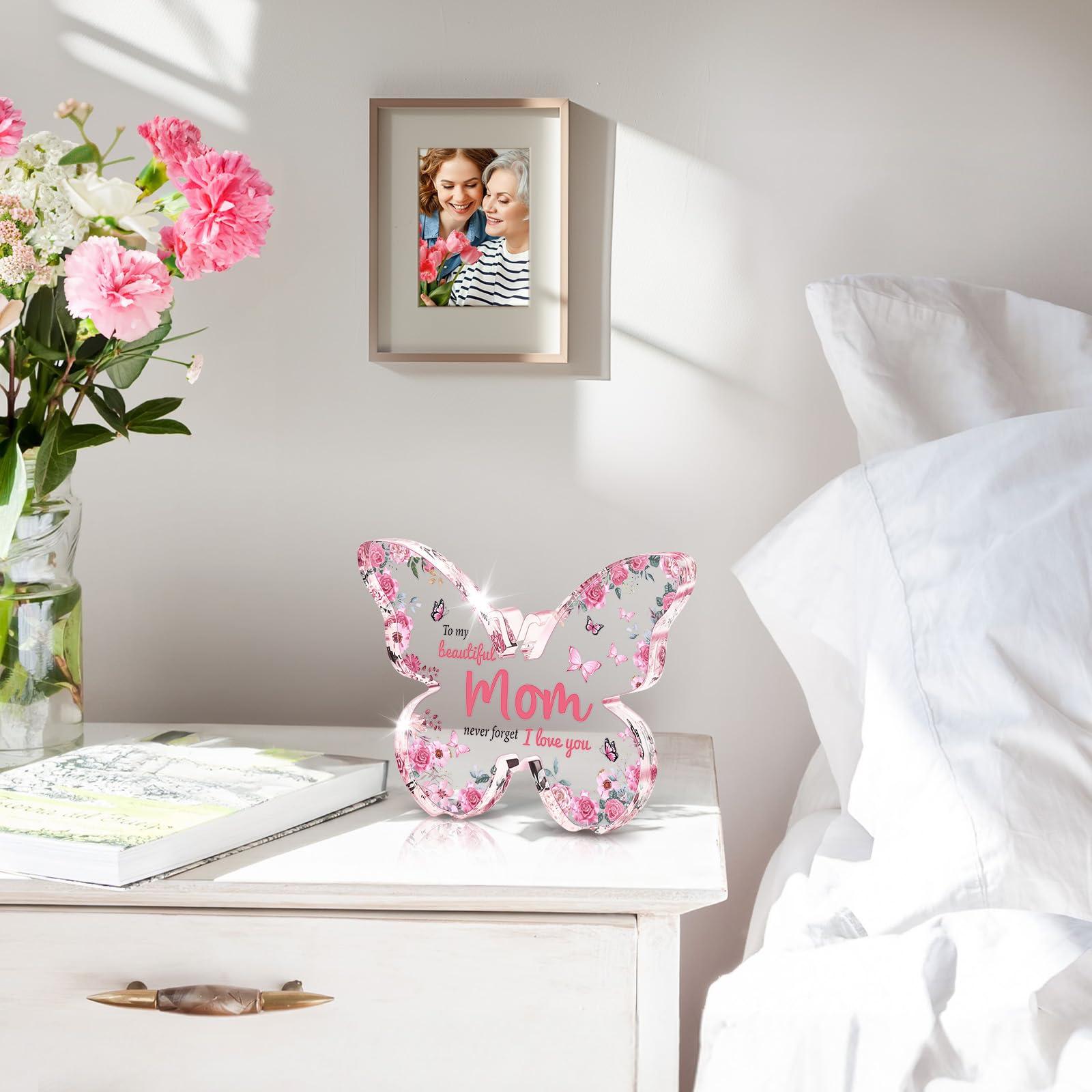 Mothers Day Gifts for Mom from Daughter Son: Eletorot Unique Mom Birthday Gifts, Butterfly-Shaped Acrylic Keepsake Decorations, 5x3.8 inch Christmas Presents Ideas for Love Mom Grandma Wife - Image 6