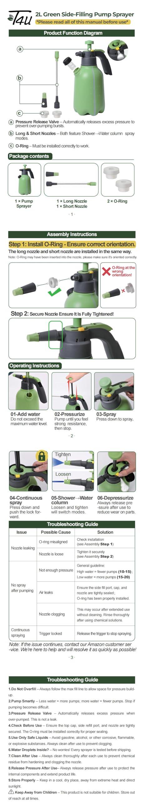 Hand Pump Sprayer 1/2 Gallon, Garden Pump Spray Bottle for Plants, Pressure Sprayer Bottle in Lawn and Garden Yard, Weed Chemical Sprayer with 2 Nozzle & Safety Pressure Relief Valve (2L/0.5Gal) - Image 9
