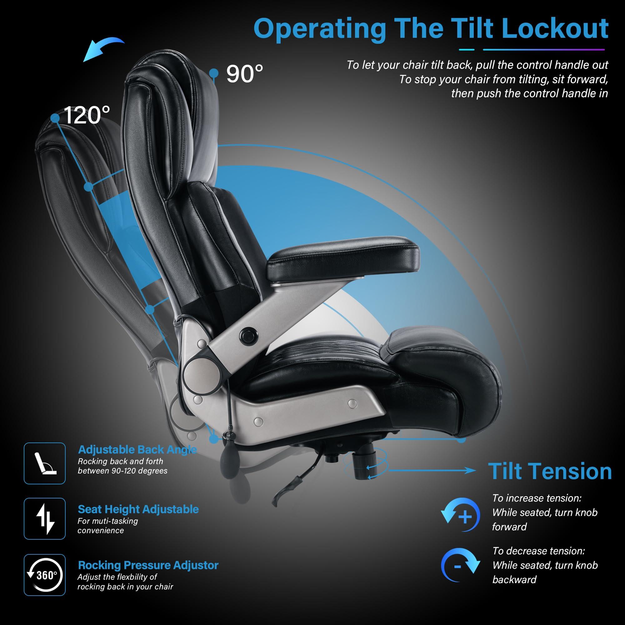 Big and Tall 700lbs Office Chair - Adjustable Lumbar Support 3D Flip Arms Heavy Duty Metal Base&Wheels, High Back Large Executive Computer Desk Chair, Thick Padded Ergonomic Design for Back Pain - Image 6